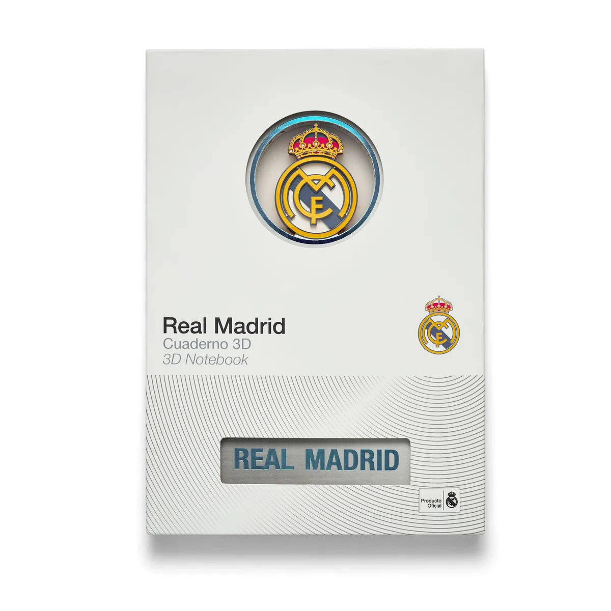 Cuaderno Real Madrid con Escudo en 3D - Encuadernación con Lomo Textil y Acabados de Calidad - 120 páginas sin pautar - Color Gris - Tamaño A6