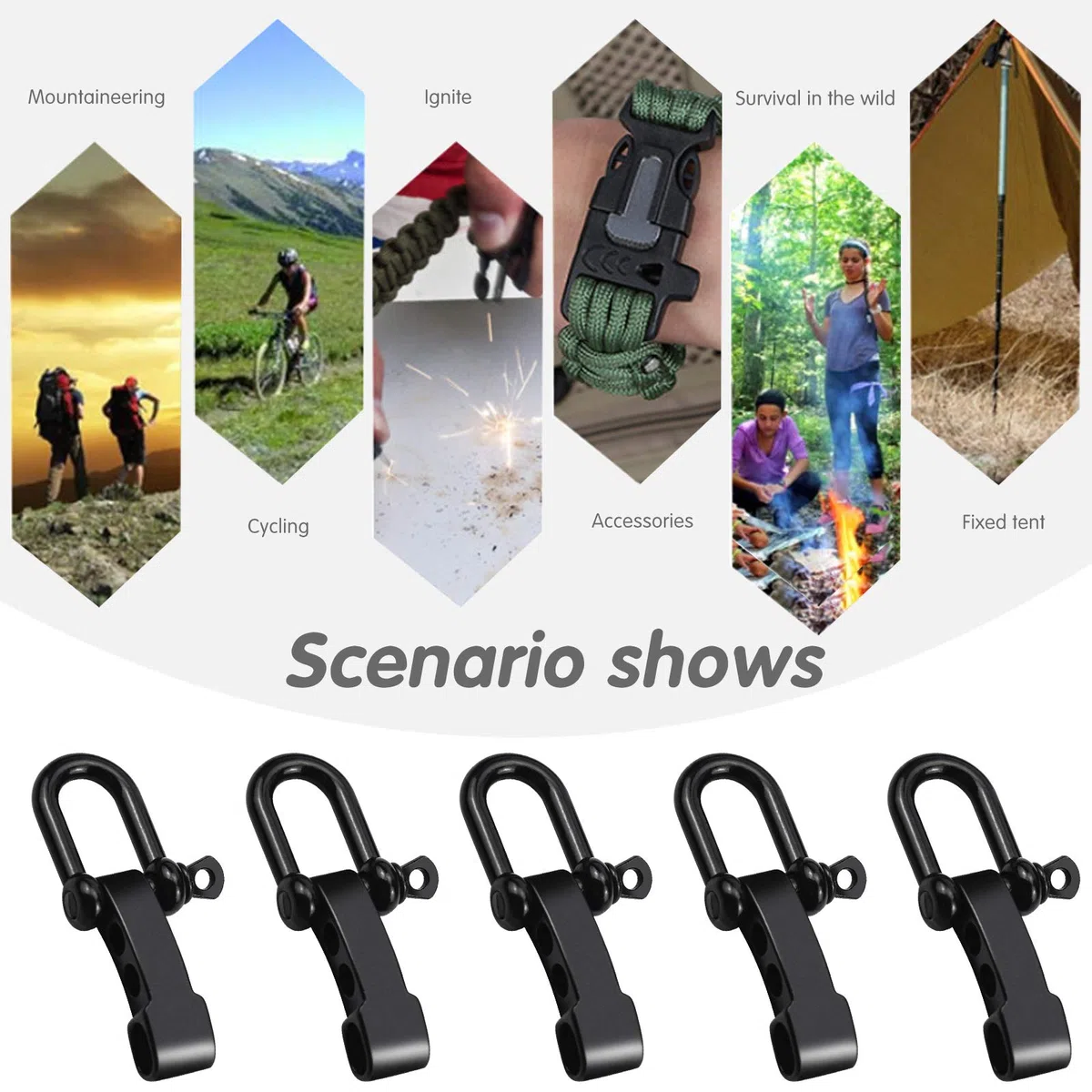 24 Piezas Acero Inoxidable D Anillo Grillete Lock Juego de Grilletes de D Ring Shackles Ajustable con Cuerda al Aire libre de 3 m para Accesorios de Aparejo, Transporte, Camping, Deportes y Senderismo