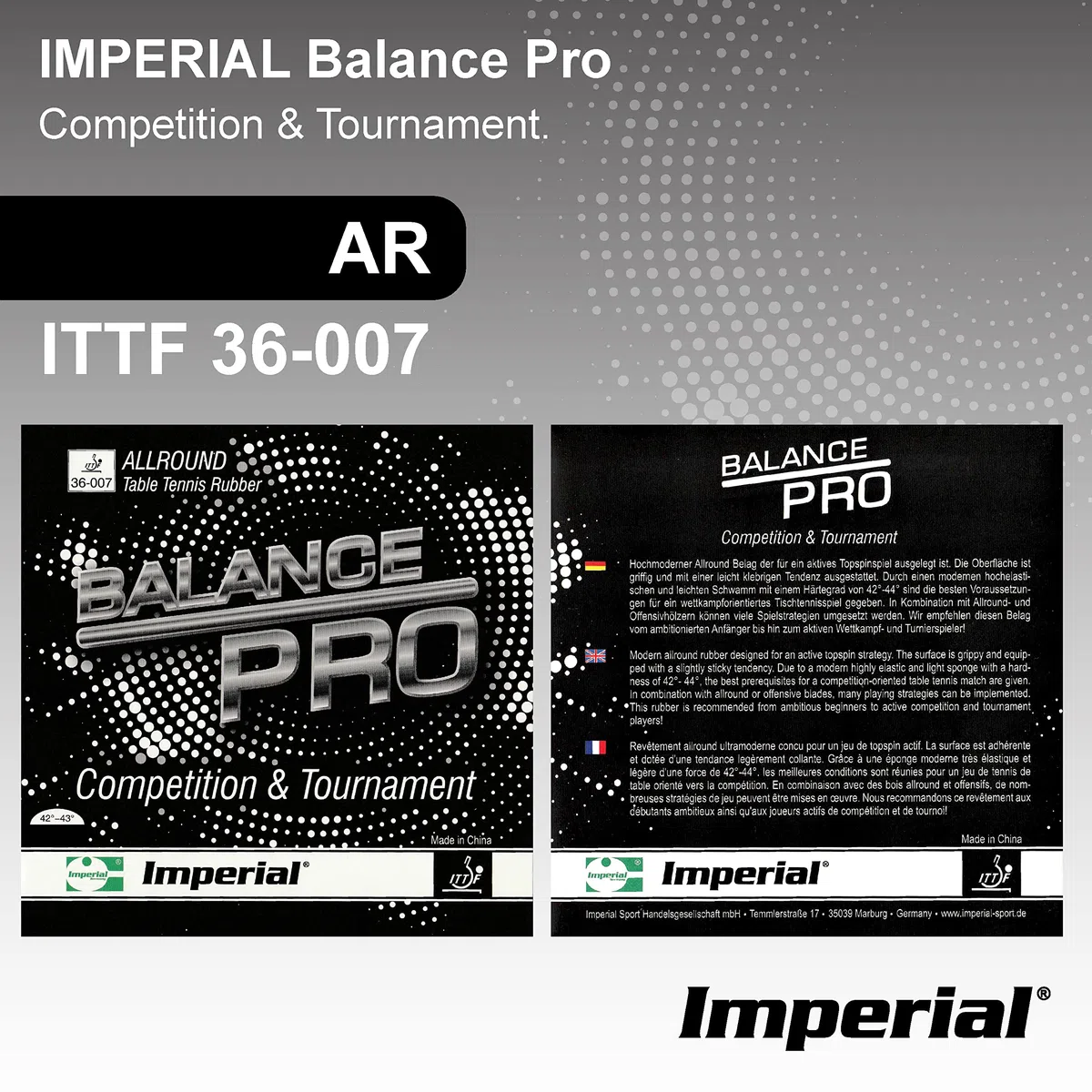 Imperial Balance Pro | Goma de Tenis de Mesa China | Picos internos | Allround | Aprobación ITTF