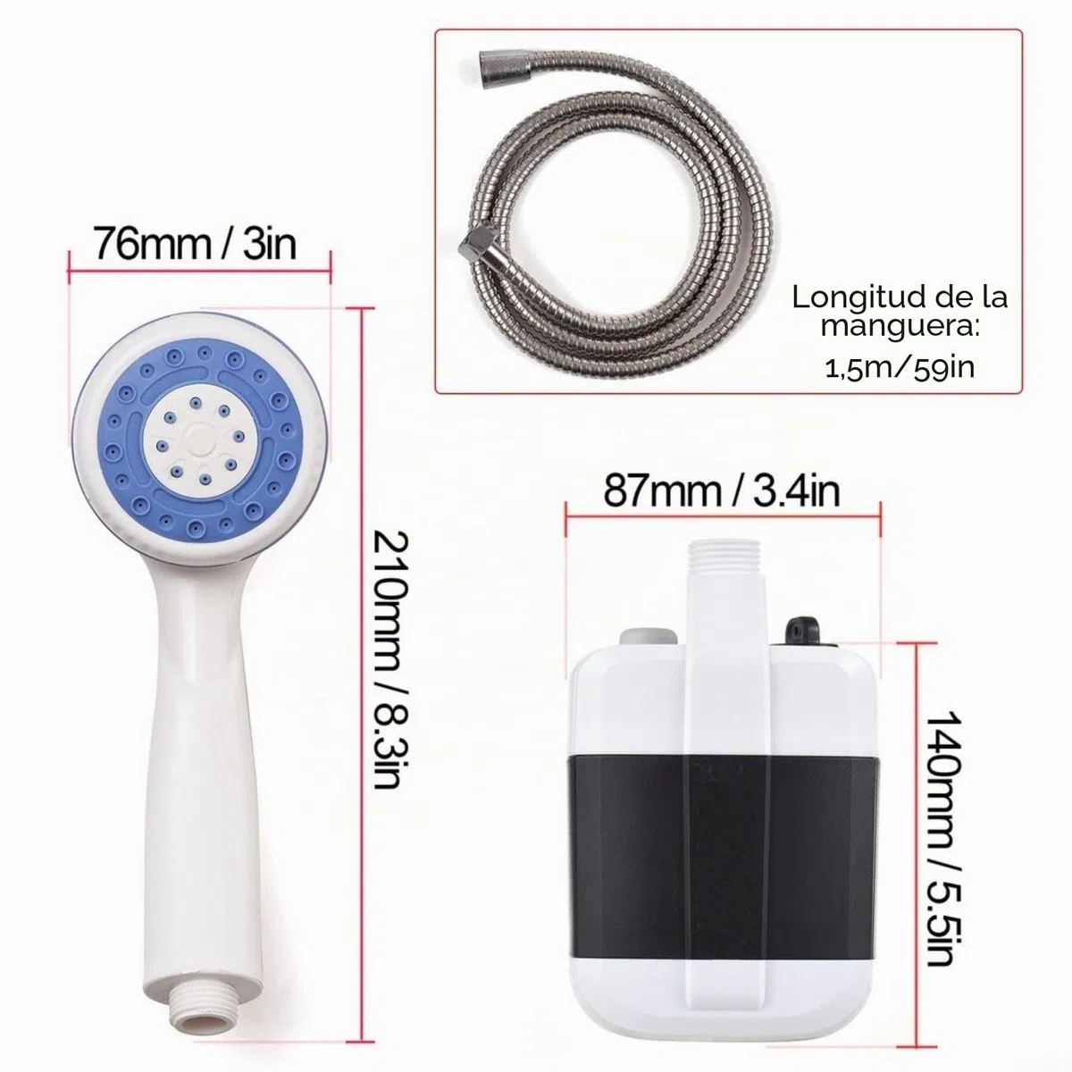 Juego de bomba de ducha portátil para camping, ducha eléctrica recargable portátil para senderismo al aire libre, limpieza de mascotas, operación con un solo clic con ventosa