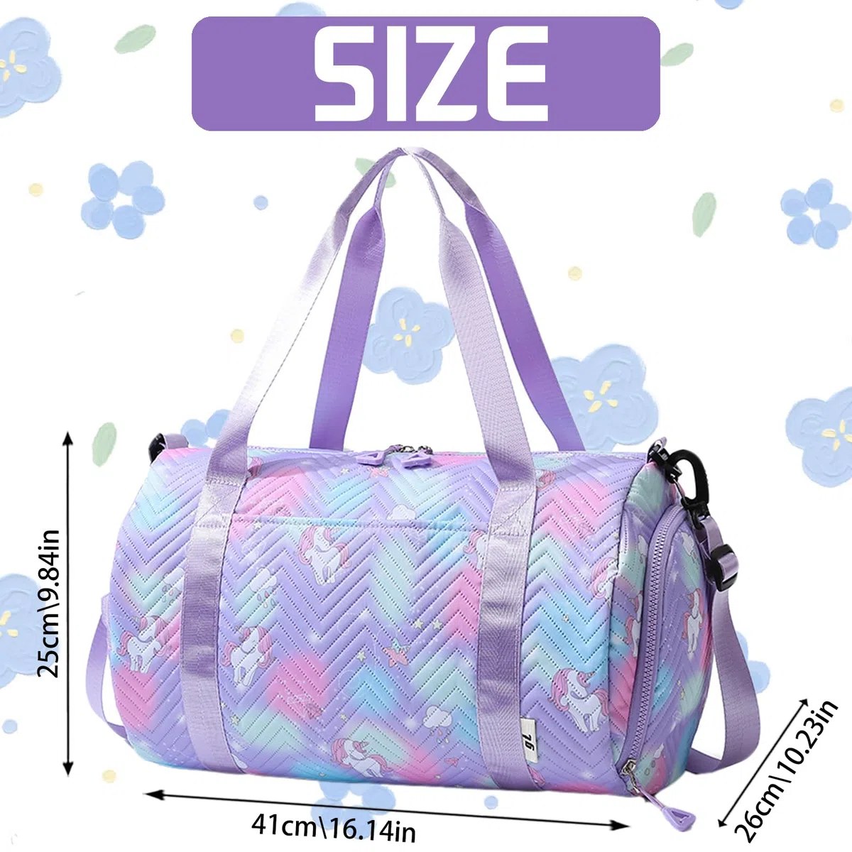 YOUYIKE Bolsa de Viaje Chica, 25 L Bolsa Deporte Niña Unicornio, Grande Travel Bag Fin de Semana, Bolsa de Natación para Playa, Bolsa Deporte con Compartimento Zapatos y Bolsillo Húmedo, Morado