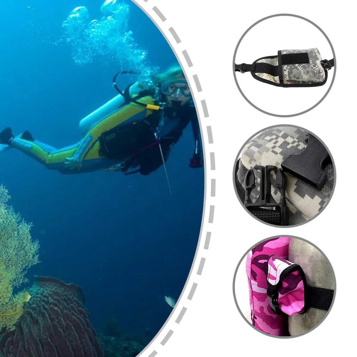Bolsa de peso para buceo, 2 kg, correa de buceo, bolsa de peso con hebilla