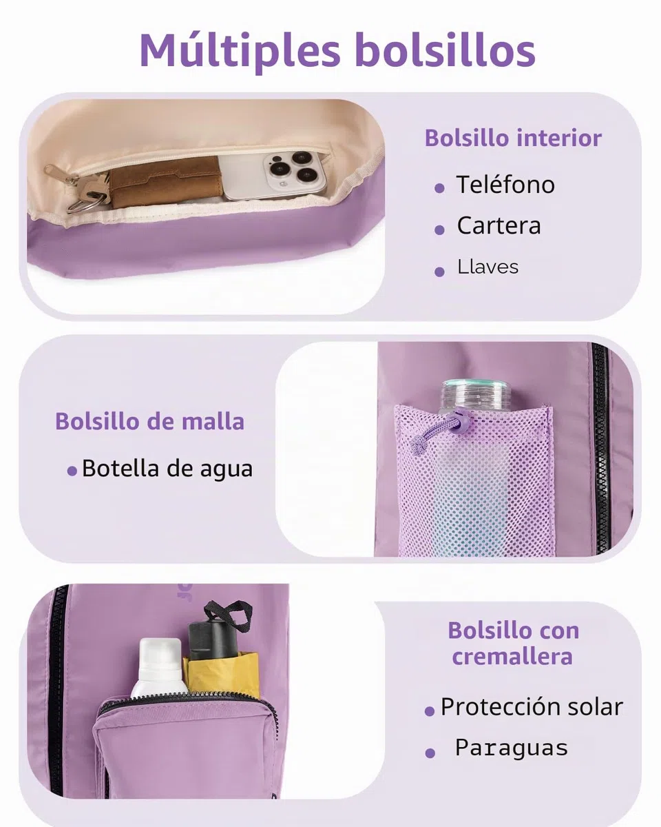 WANDF Mochila con Cordón con Zapatero, Bolsa Deporte Impermeable Hombre Mujer Niños, Gran Capacidad, Resistente Ligera, Ideal Gimnasio, Natación, Viaje y Colegio,Morado