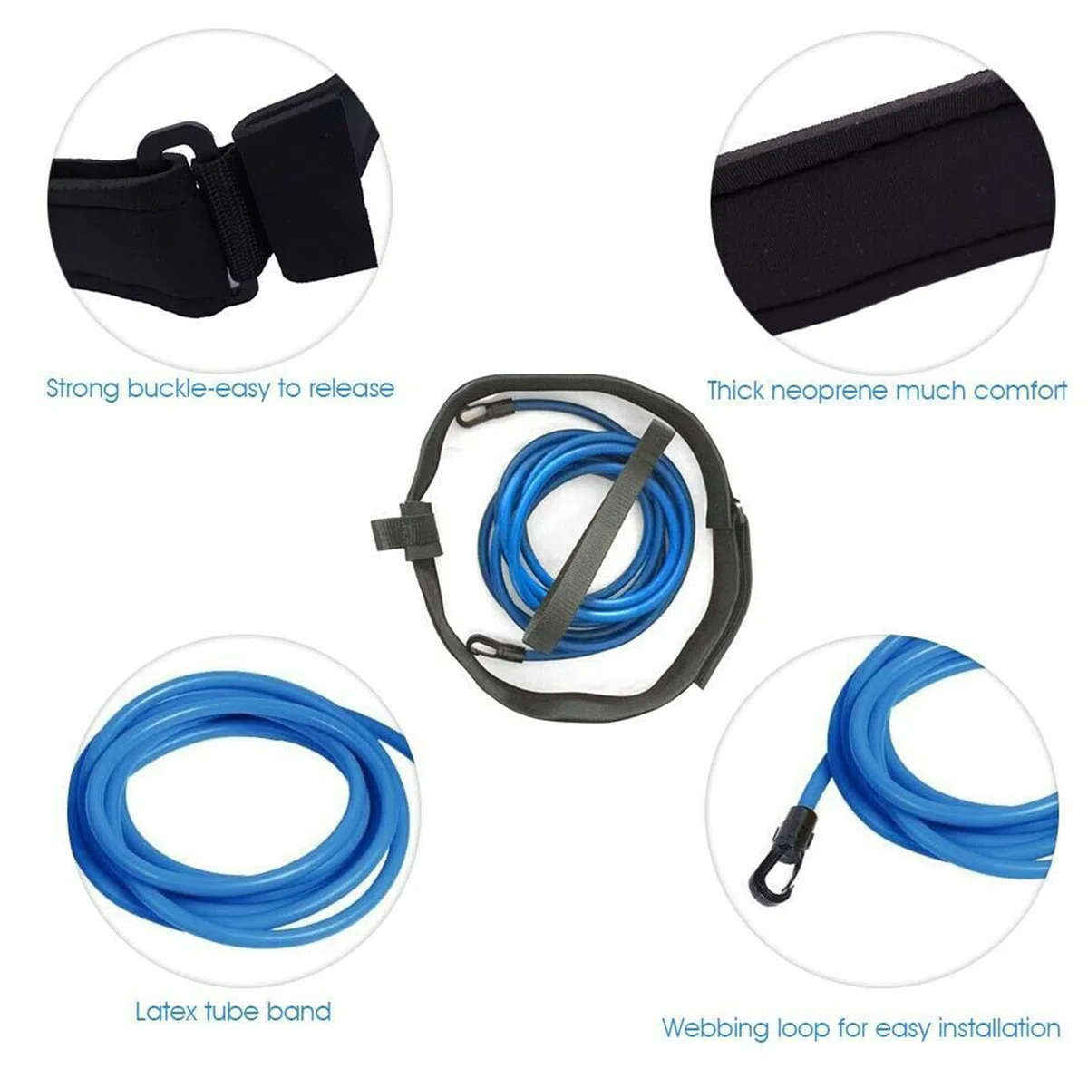 SUQ Cinturón de Natación 4 m, Cinturón de Resistencia para Entrenamiento de Natación, Correa Estática Estacionaria de Natación, Cinturón de Resistencia Ajustable con Arnés de Natación (Azul)
