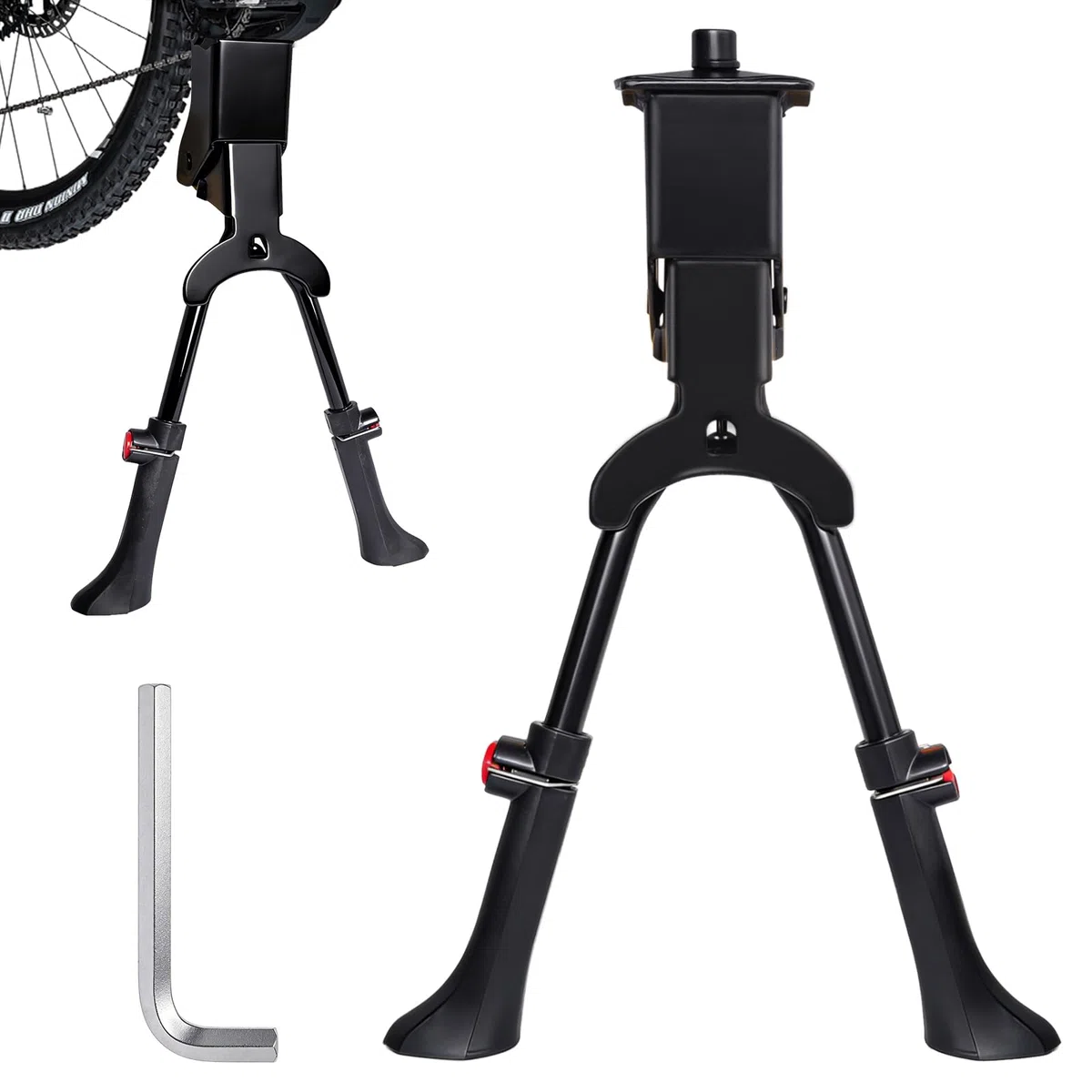 Soporte para bicicleta con dos patas, altura ajustable, 24-29 pulgadas, soporte para bicicleta de dos patas, capacidad de carga de 30 kg, soporte para bicicleta de ciudad, MTB y bicicletas de