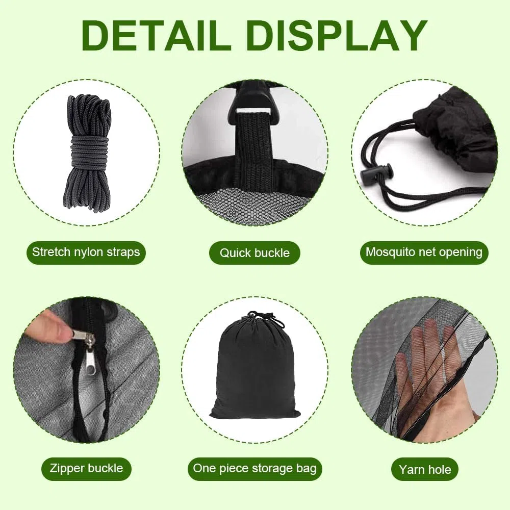 Hamaca Mosquitera, Mosquitera Camping con Cremallera de Dos Vías Mosquito Net con Cuerda y Bolsa de Almacenamiento para Mochileros, Senderismo, Viajes al Aire Libre (Sin Hamaca) (Negro)