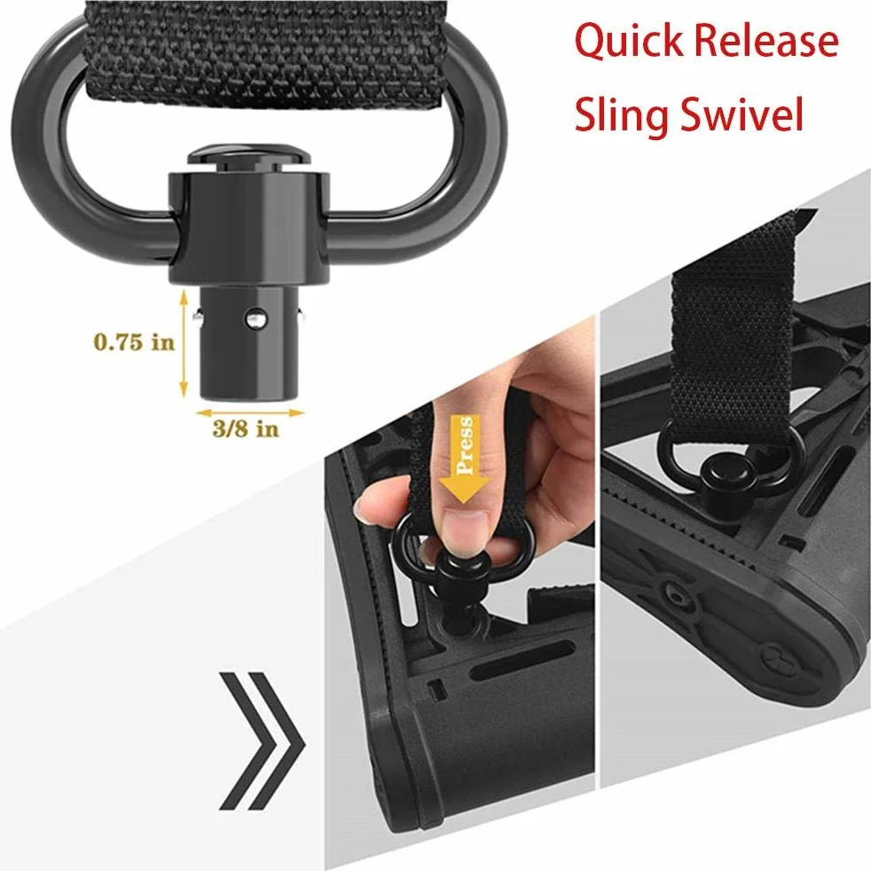 Correa de rifle QD de 2 puntos, ajuste rápido con articulación giratoria QD-Sling para riel Mlok con botón de liberación rápida, 120 cm x 3,2 cm