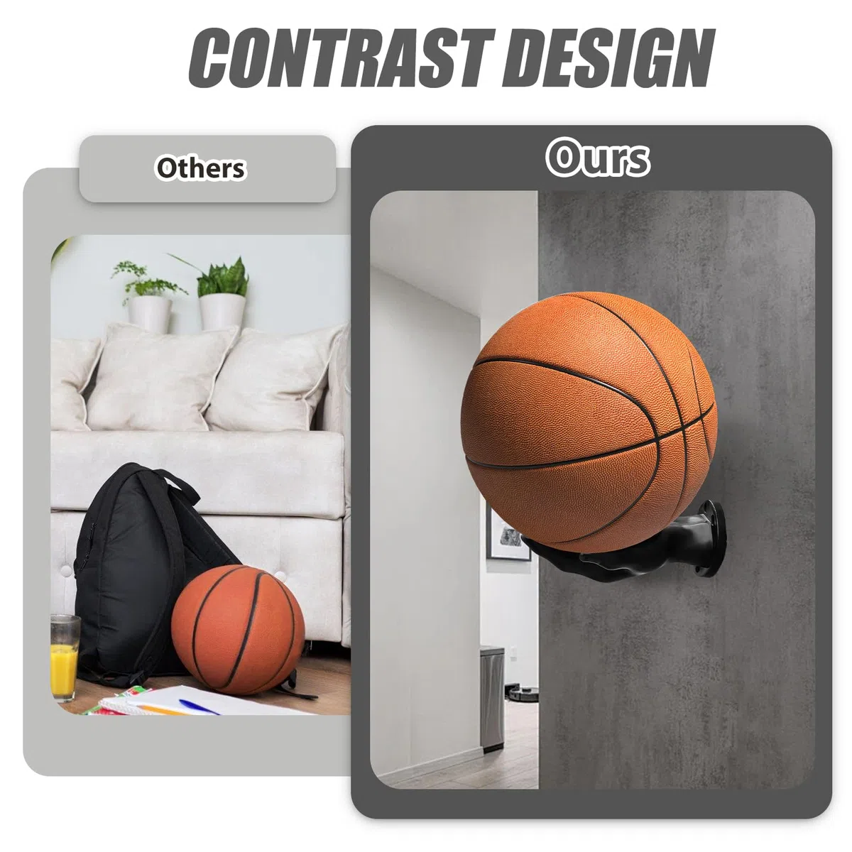 Soporte de pared de mano para pelotas: 2 estantes de almacenamiento de baloncesto en forma de palmera, soporte para pelotas de pared, soporte para pelotas de pared, soporte creativo para