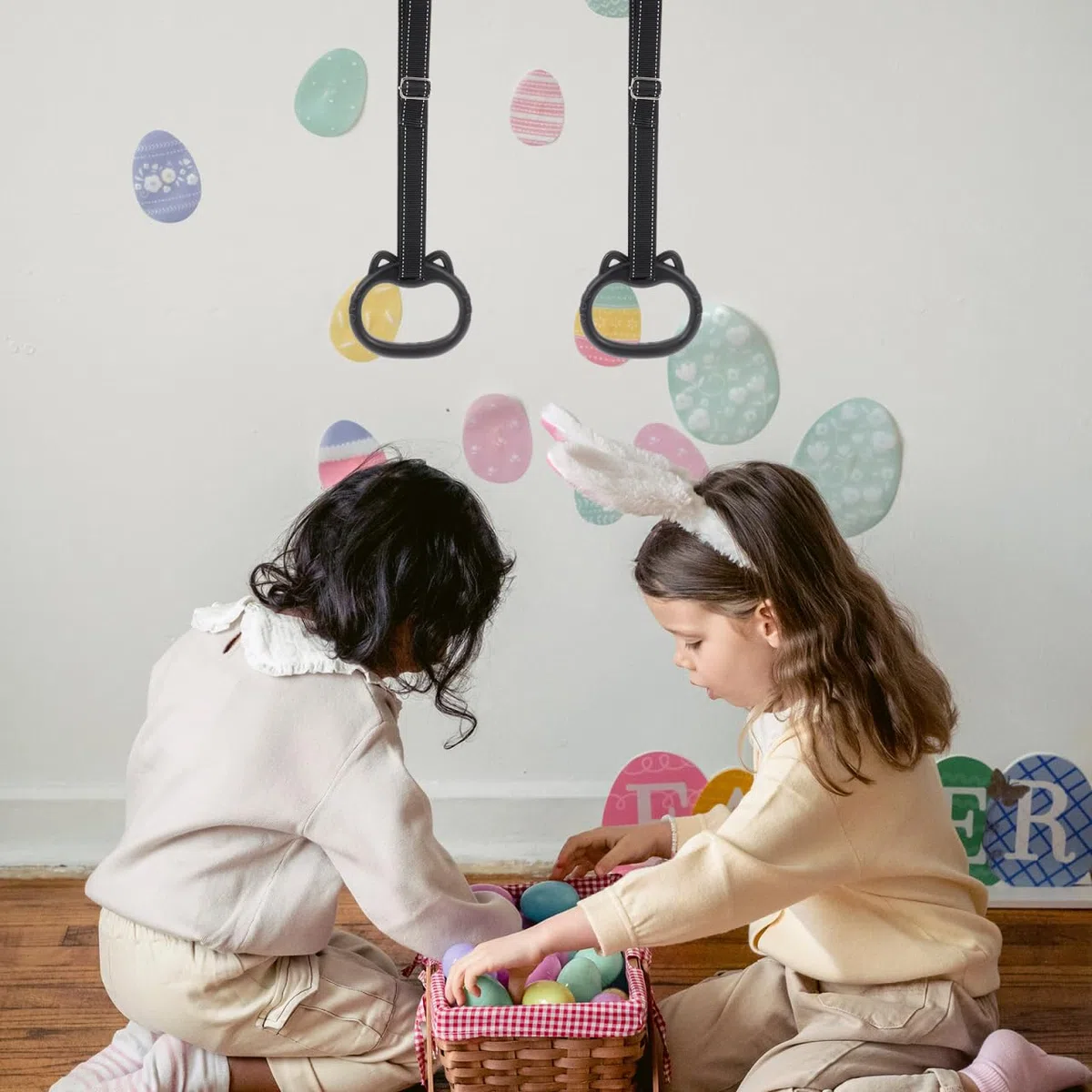 BESPORTBLE Anillas De Gimnasia para Niños con Correas Ajustables Anillo De Fitness De Nylon Y Metal para Entrenamiento En Casa Y Desarrollo De Fuerza