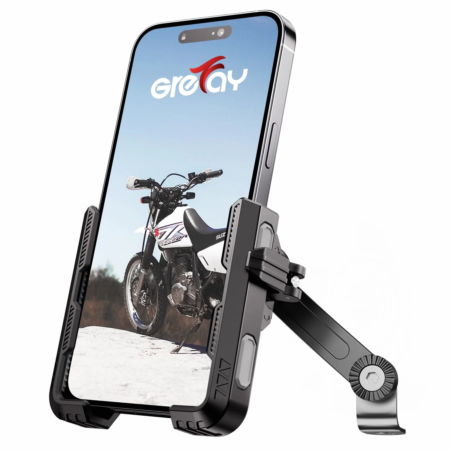 Grefay Soporte Movil Moto [1S Liberación Rápida] Soporte Telefono Moto para Espejo Retrovisor con Rotación 360 para Smartphone de 4.5-7" Pulgadas (Black 1)