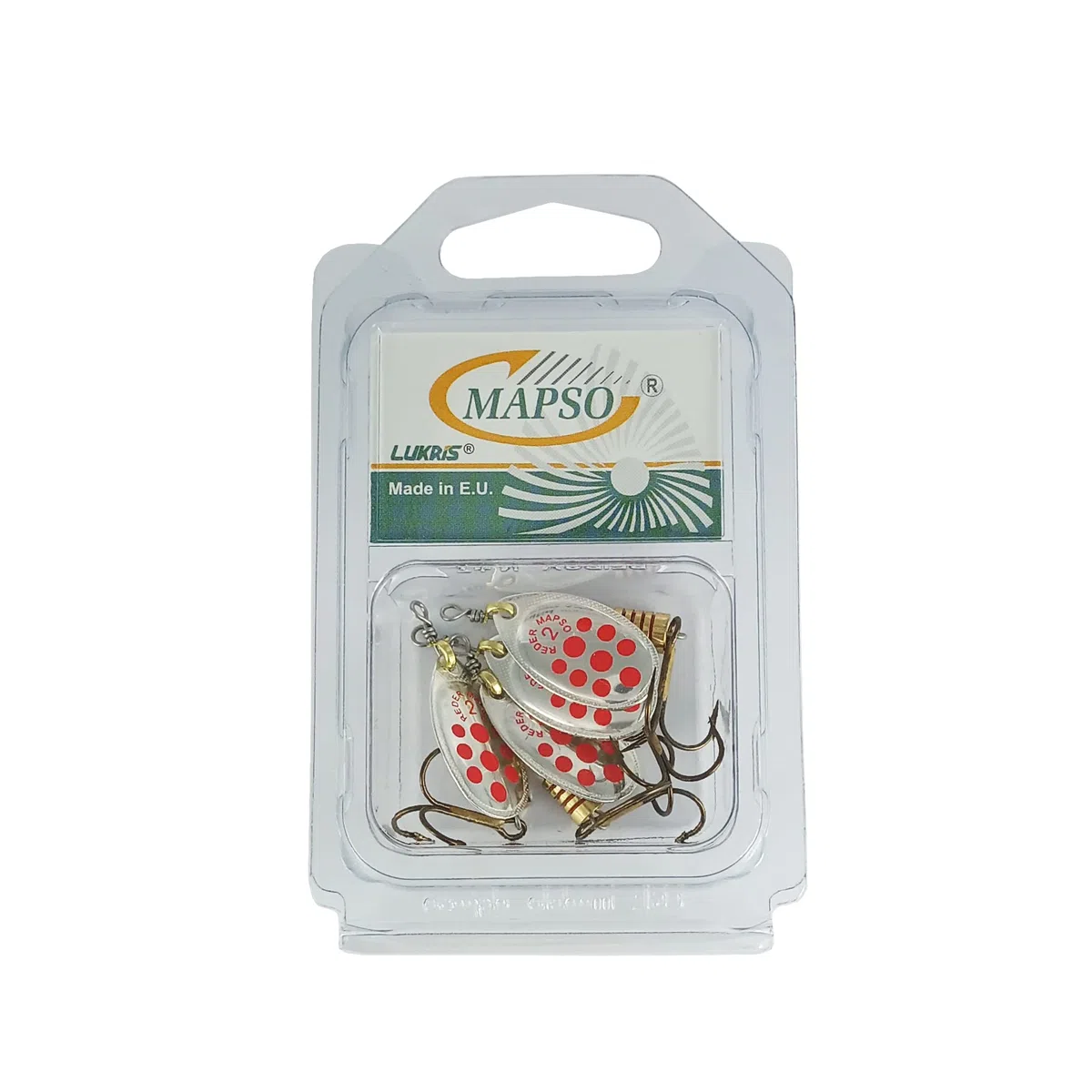 MAPSO - Blister 4 Cucharillas de Pesca Reder nº2 Plata roja, 4,5 GMS.