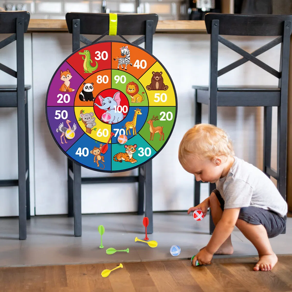 LAMEK Tablero de Dardos para Niños 66 cm Dardo de Juguete Plegable de Doble Cara Diana Infantil de Fieltro con 6 Bolas Adhesivas 6 Dardos Interior Exterior Tela de La Dart Tablero para Niños Niñas