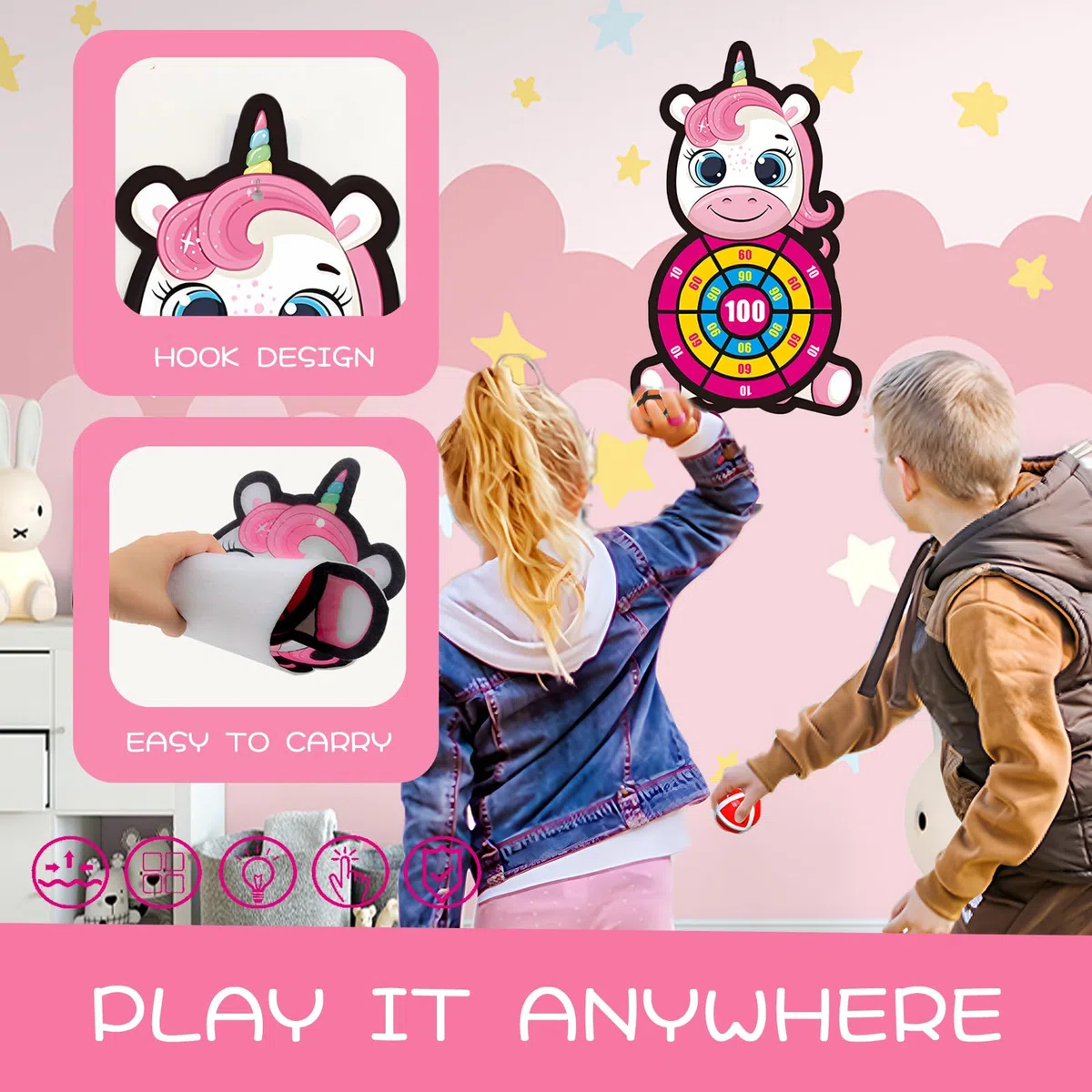 Diana de Unicornio niños, ZoneYan Diana Dardos Niños, Juego de Lanzamiento de Dardos para Uso en Interiores y Exteriores, Regalo de Cumpleaños para Niños y Niñas de 3 a 12 Años