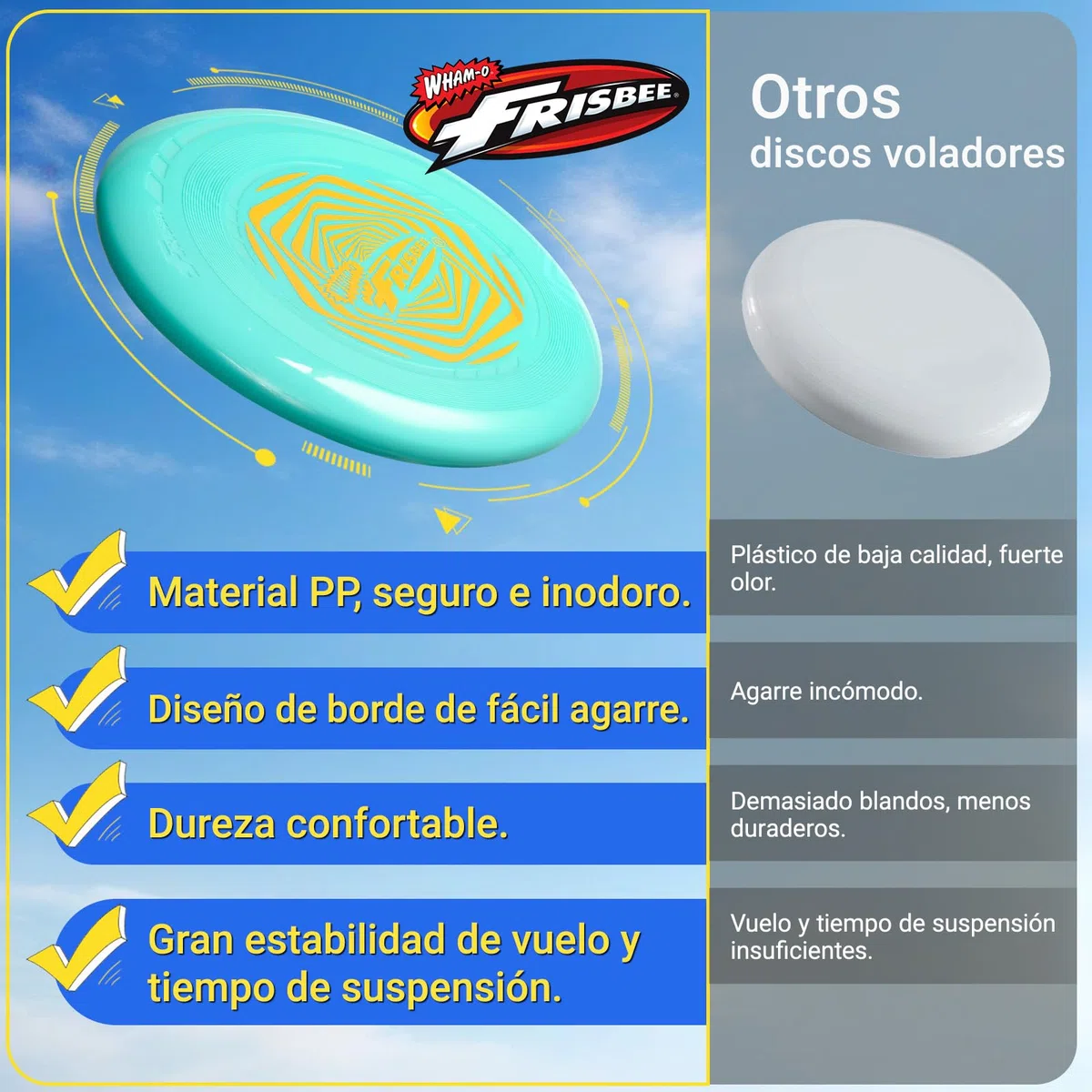 Wham-O Frisbee Go Paquete de 6 Discos Voladores, 22.86 cm Juego de Juguetes Coloridos y Ligeros para Principiantes Niños Niñas de 5+ Años para Exteriores Playa Parque Patio - 70g