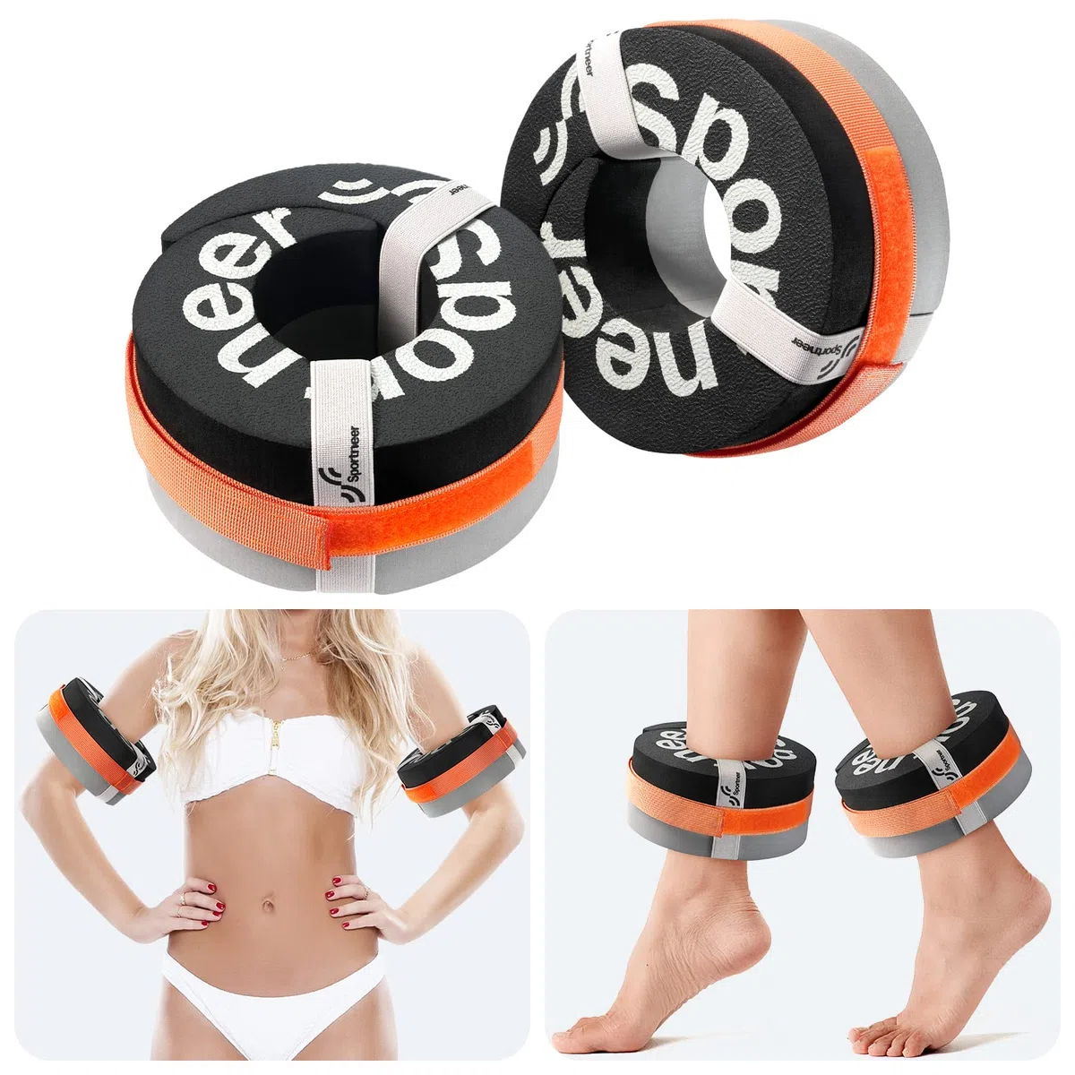 Sportneer - Equipo de puños acuáticos de Espuma: Anillo Flotante para aeróbicos acuáticos para Piscina, Ejercicio, Fitness, Entrenamiento, Pesas, Tobillos, Cinturones de Brazo con Velcro Desmontable