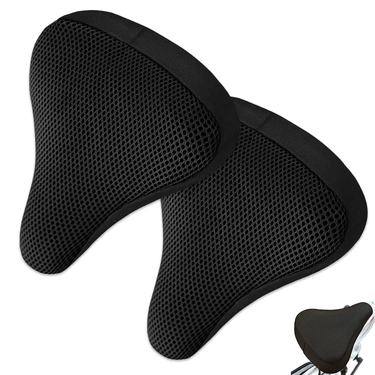 Funda de Sillín de Bicicleta, 2 piezas Funda Acolchada Transpirable Cómoda, Cojín de Bicicleta para Hombre y Mujer, Accesorios para Bicicletas, para Bicicletas de Carretera, Montaña y Ciudad, Negro