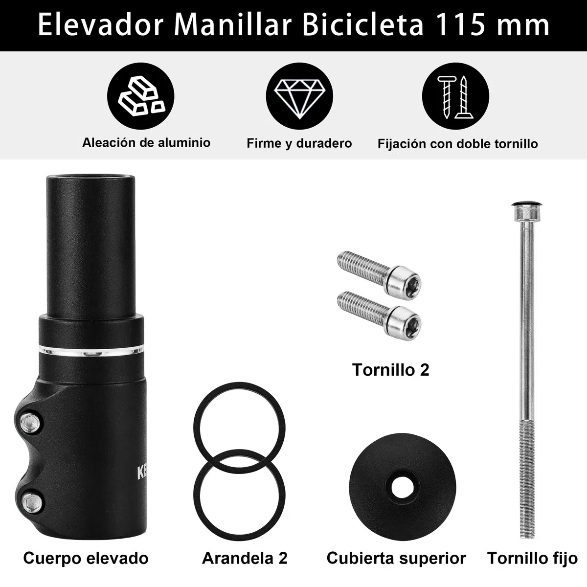 Elevador Manillar Bicicleta, 1-1/8" 28,6 mm Elevador de Horquilla para Ciclismo Bicicleta de Montaña Carretera Bici, Aluminio