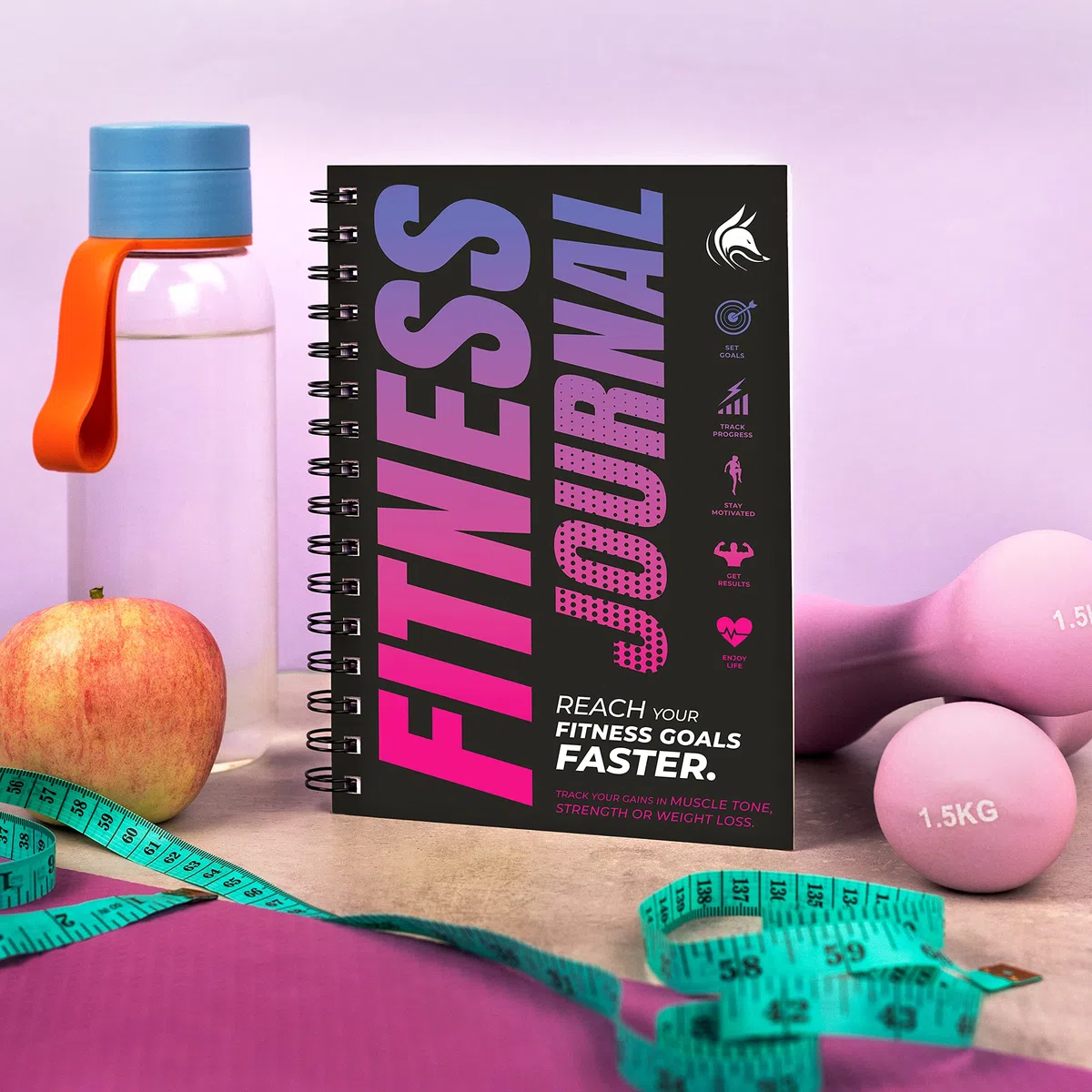 Clever Fox Diario de fitness y entrenamiento, cuaderno diario de ejercicios para rastrear tus levantamientos, cardio, seguimiento de peso corporal, encuadernado en espiral, cubierta laminada, páginas