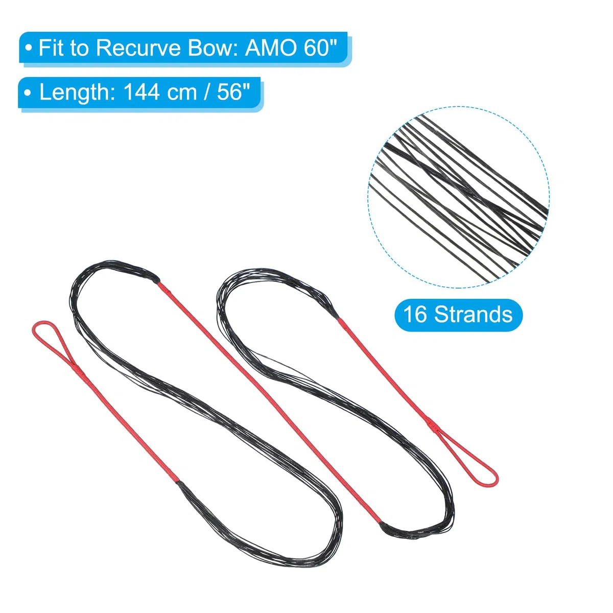 PATIKIL Reemplazo de Cuerda de Arco, Cuerda de Arco Recurvo de 16 Hilos con Punto de Nock para Arco Recurvo Tradicional Amo 60", Rojo-Negro