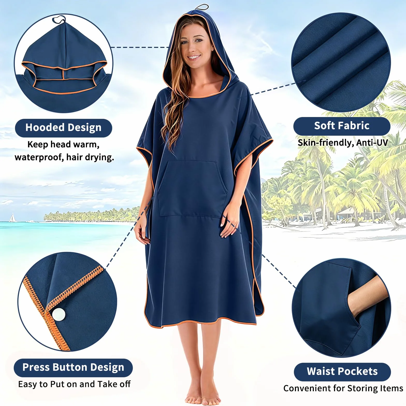 Poncho de Surf de Mujer Hombre, Poncho Toalla Adulto, Toalla de Microfibra con Capucha, Albornoz para Cambiarse, Albornoz de Secado Rápido Cambiador Playa para Surf, Acampar, Natación y Buceo