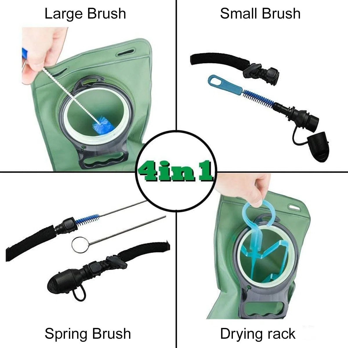 Kit Limpieza para Vejigas Hidratación,Kit Limpieza De Vejiga De Agua,Cepillos De Limpieza para Bolsa De Hidratación,Kit Limpieza 4 En 1 Largo Cepillo Flexible para Manguera,Cepillo Pequeño