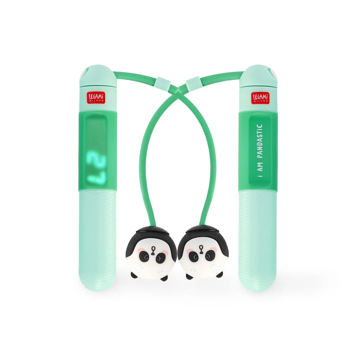 Legami - Cuerda inalámbrica para saltar, contador digital de saltos, cuerda ajustable incluida, tema panda, 2,6 x 15,5 cm