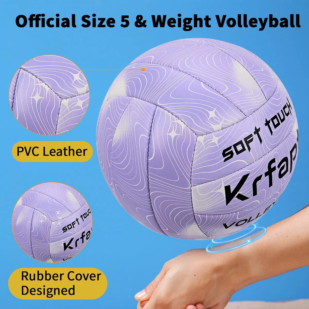 Balón de voleibol y voleibol de playa oficial tamaño 5 – Soft Touch – Pelota de entrenamiento para exteriores/interiores, resistente al agua con diseño ondulado (morado)