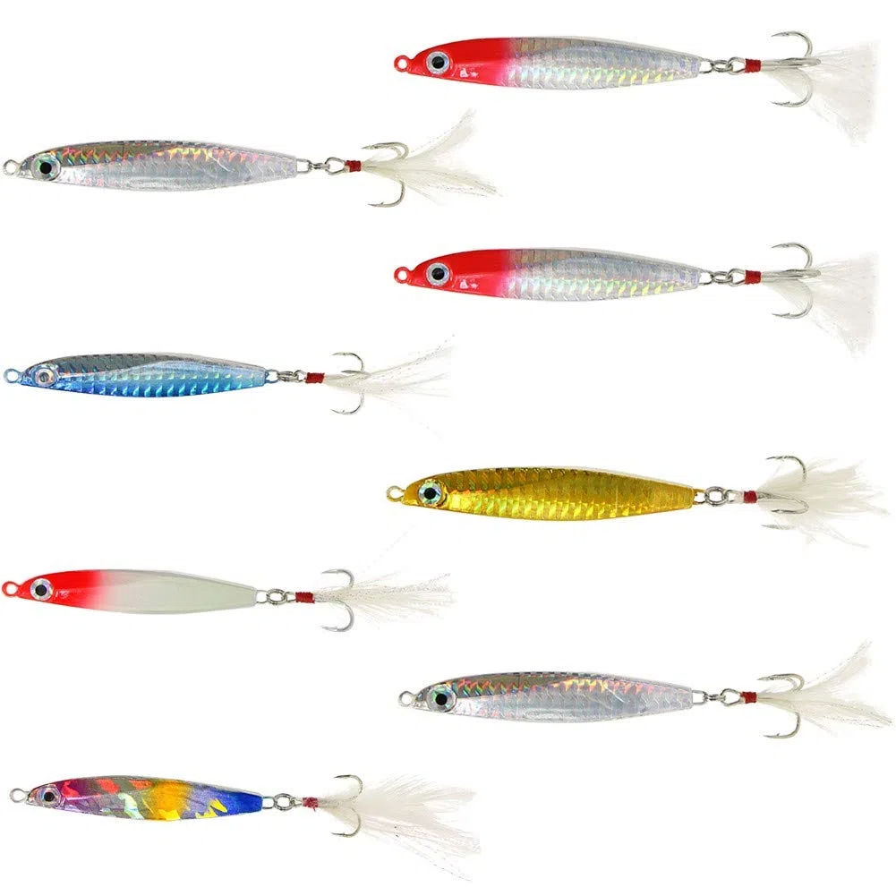 Croch 8 Piezas Jig de Señuelos de Pesca en Cucharas de Metal con Pluma para Trucha 23g-31g