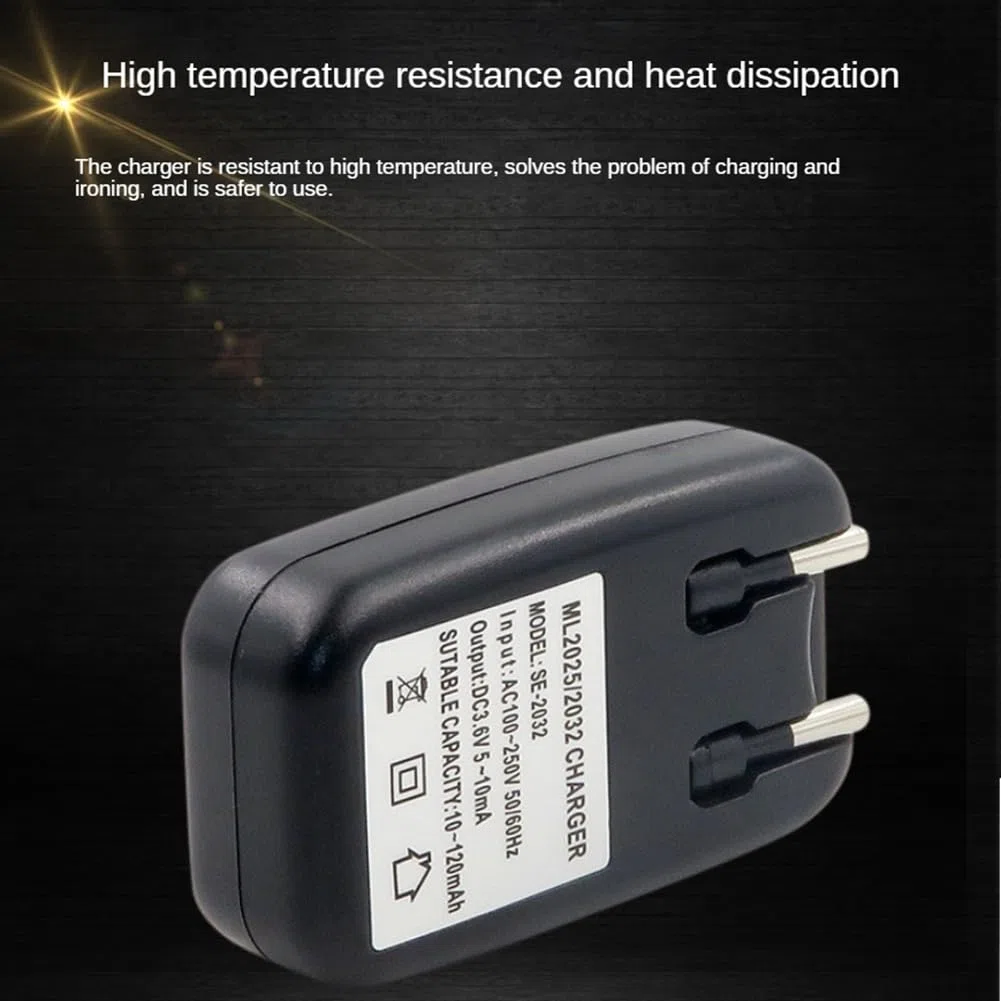 Cargador de Batería de Litio de 3,6 V, Adaptador de Cargador de Batería 2032 2025 para Batería de Botón de Moneda ML2032 ML2025, Enchufe Europeo