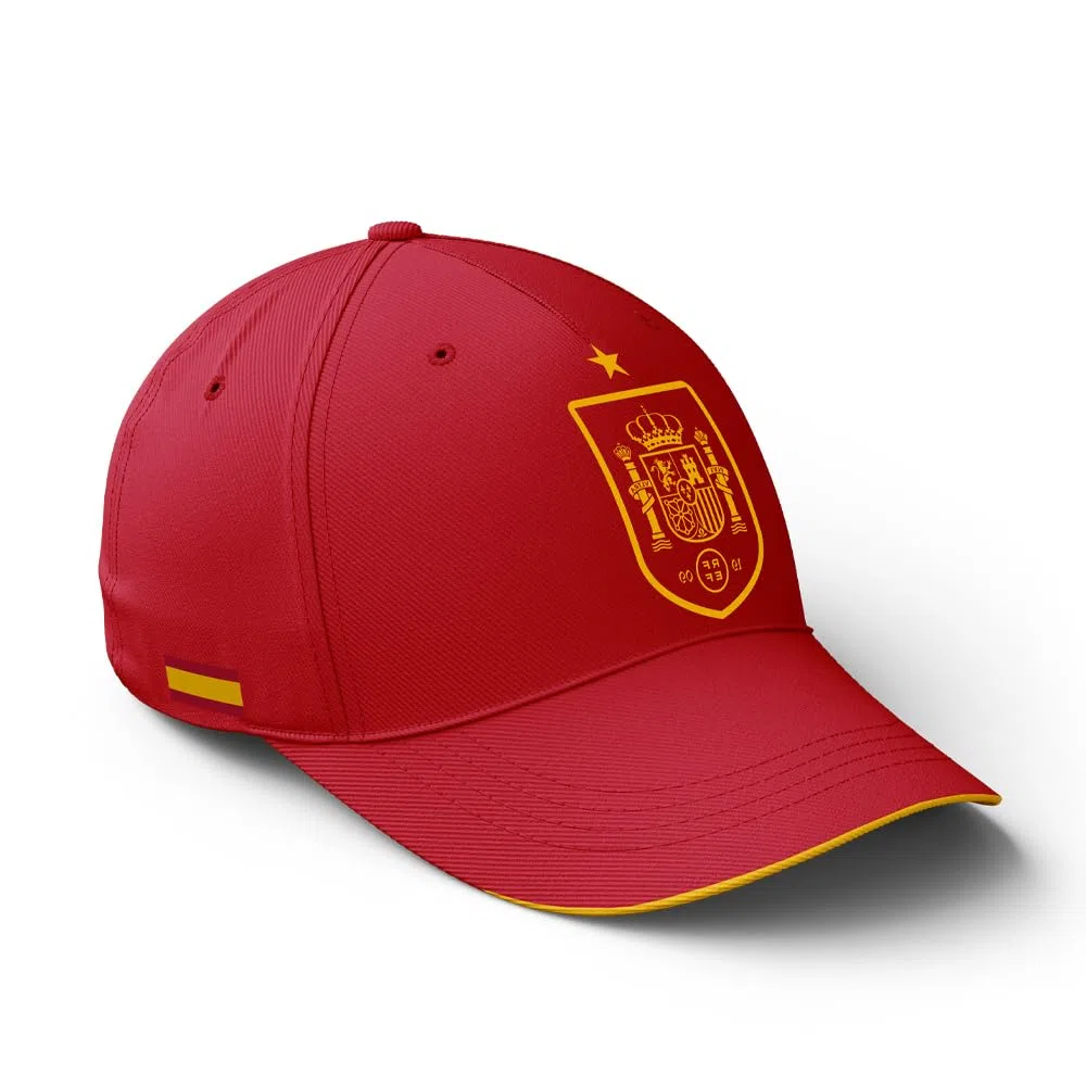 RFEF - Gorra Oficial de la Selección Española Detallado con el Escudo de la Selección Española y la Estrella del Mundial - Color Rojo - Talla Adultos