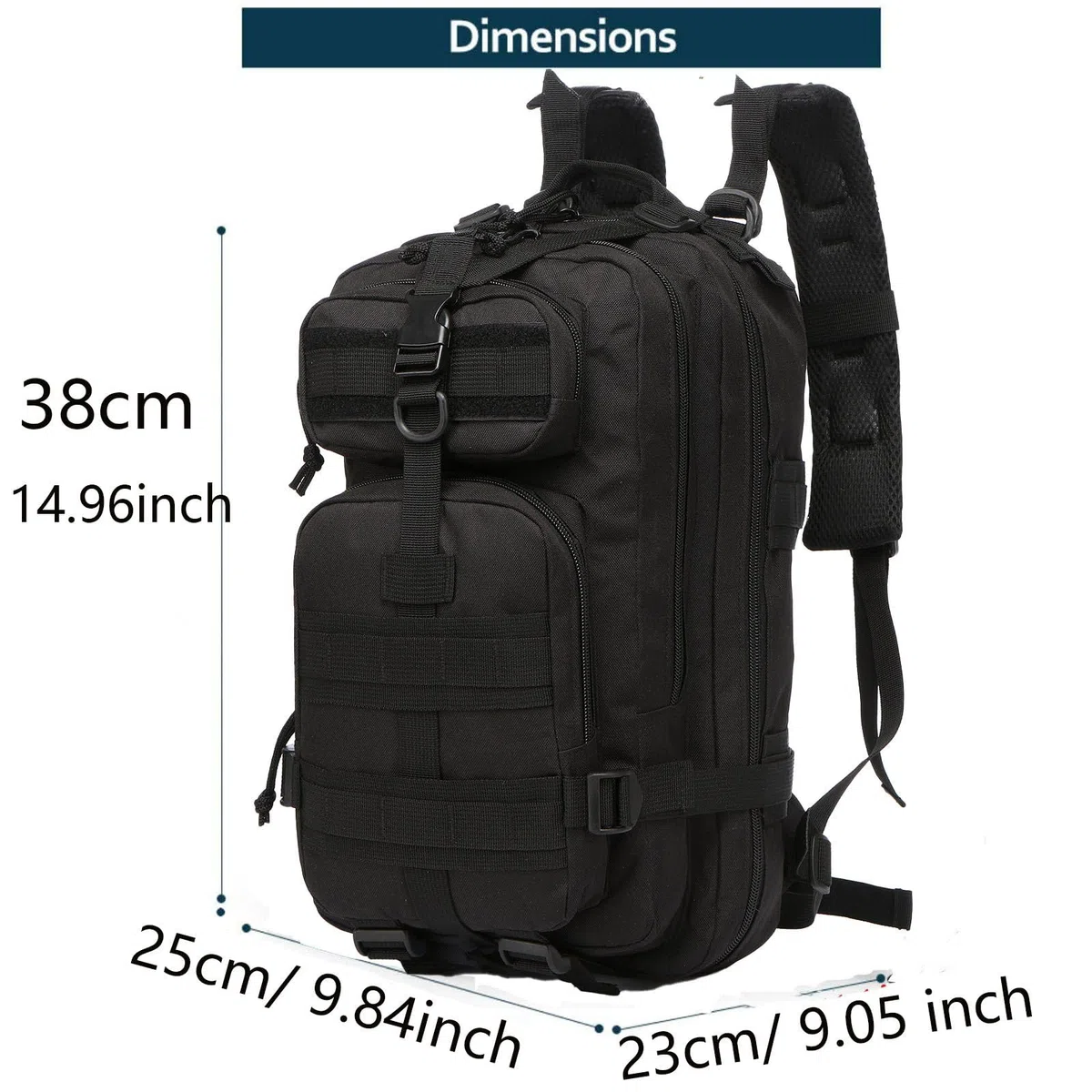 Mochila De Pesca De 20 Litros Impermeable De Nailon Duradera,Mochila Deportiva Táctica Militar Al Aire Libre Mochilas De Senderismo Casual (Negro)