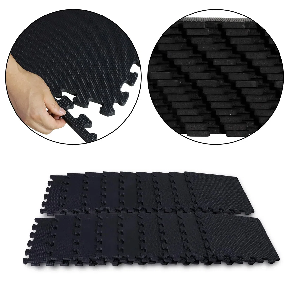 CCLIFE EVA Rubber Floor 30x30 cm Puzzle Mat Floor Protector Gym Machines Rubber Foam Gym Floor, 18 Pieces Black - Plain Fabric.