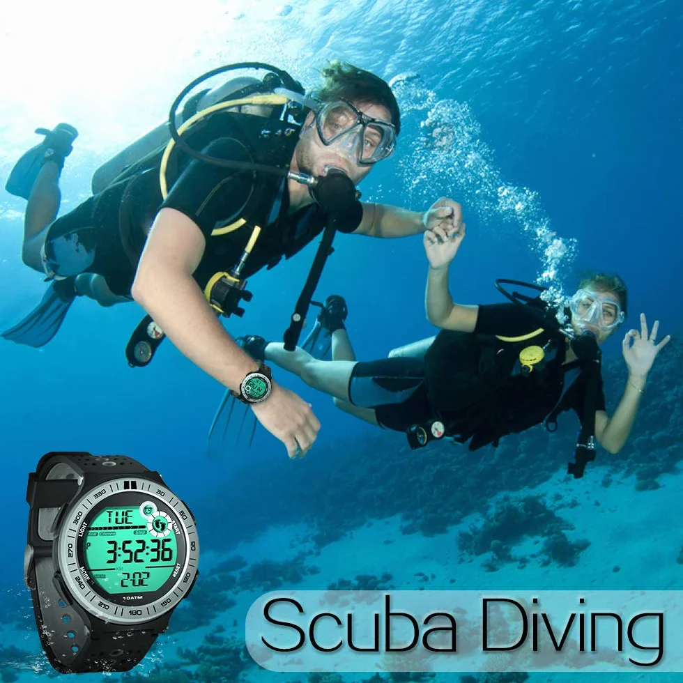 Podómetro Reloj de Pulsera Hombre Submarino Reloj Buceo 10 ATM Impermeable con Función de Cronómetro de Vuelta y Reloj Despertador, Formato de 12/24 Horas Seleccionable
