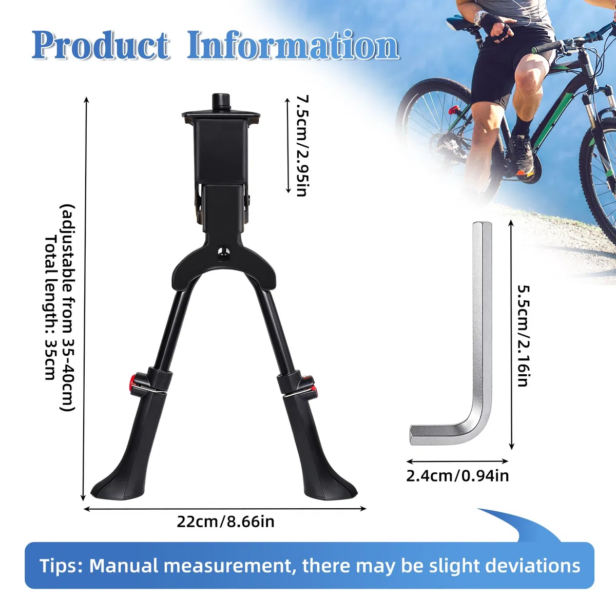 Soporte para bicicleta con dos patas, altura ajustable, 24-29 pulgadas, soporte para bicicleta de dos patas, capacidad de carga de 30 kg, soporte para bicicleta de ciudad, MTB y bicicletas de