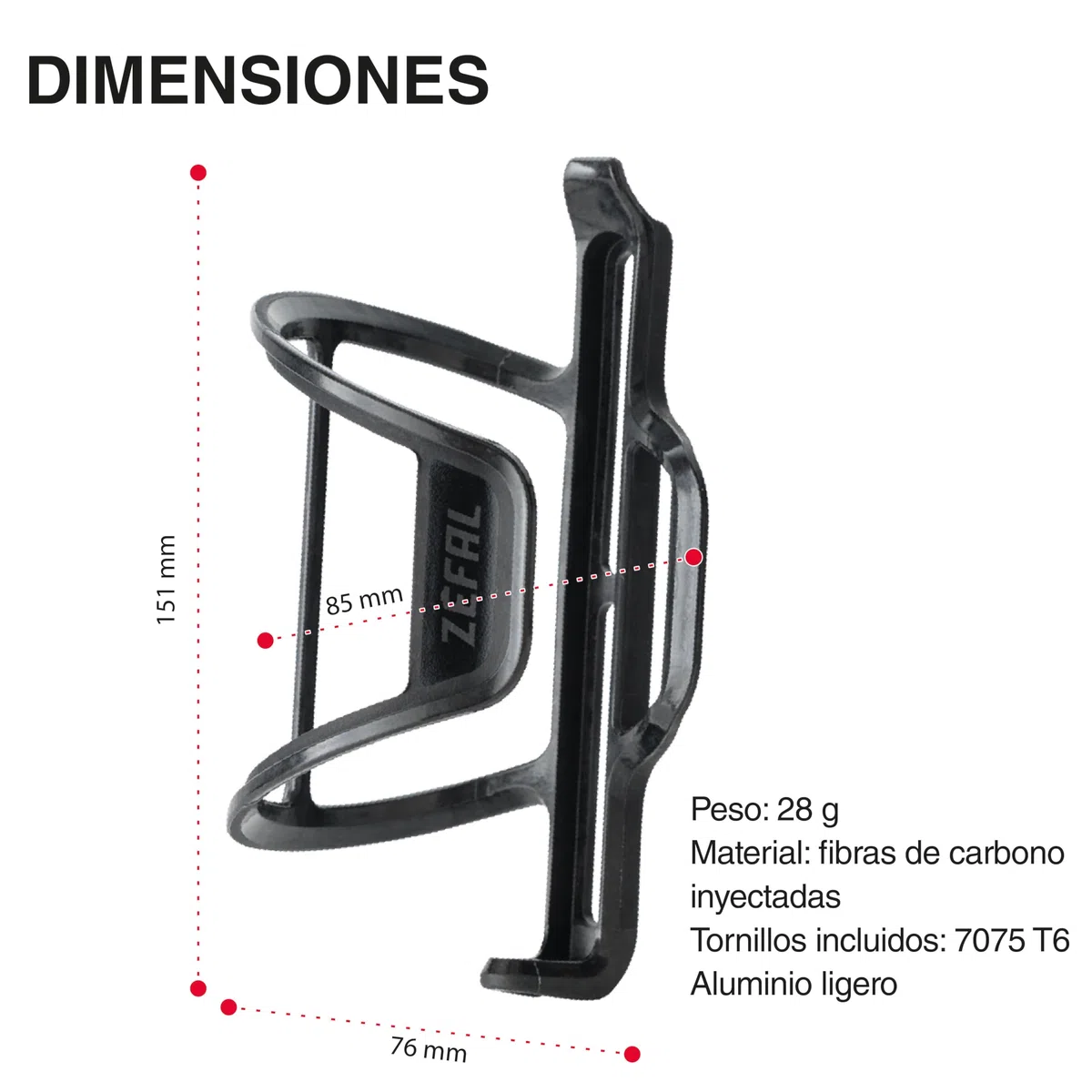 ZEFAL Pulse S2 Derecha Portabidon Bicicleta Carbono - Portabidon Lateral - Portabidón Bicicleta Ligero para Cuadros Pequeños - 28g - Made in France