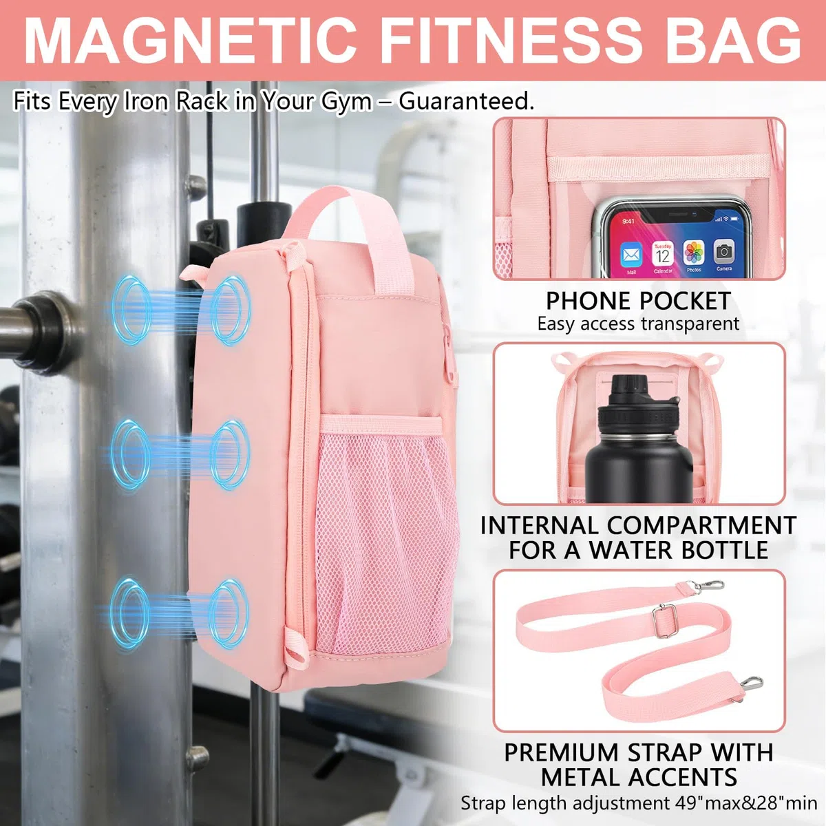 Bolsa De Gimnasia Magnética Con Ventana Transparente Para Teléfono Fuerte Soporte Magnético Para Botella De Agua Bolsa De Entrenamiento Manos Libres Fijación S