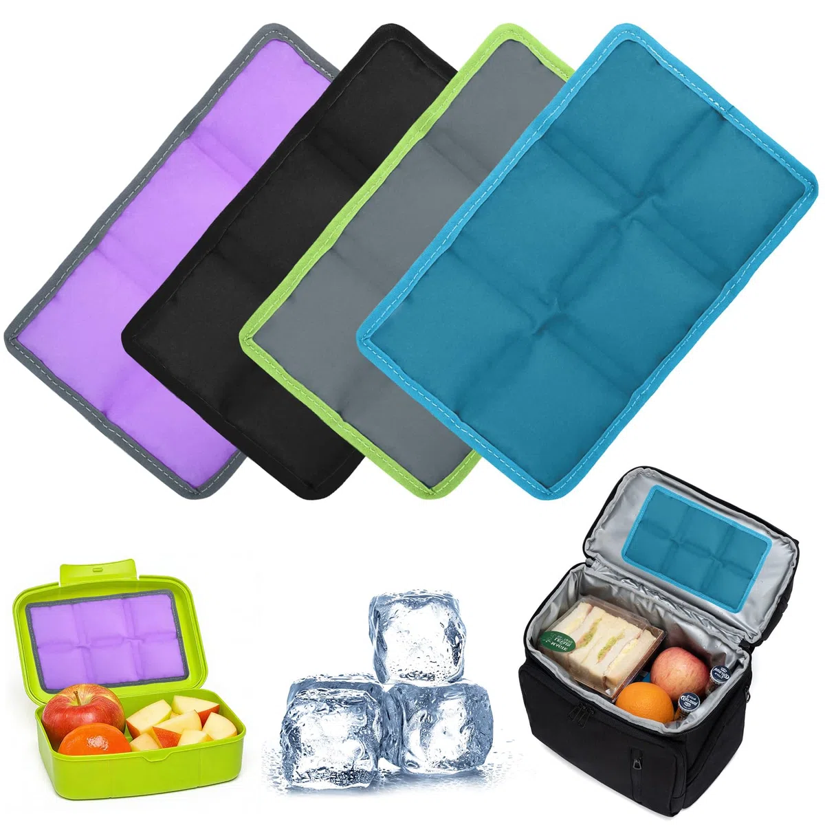Acumuladores de Frío Flexibles Reutilizables – Set de 4 (10 x 15 cm) Bolsas de Hielo para Nevera Portátil, para Loncheras, Bolsas Térmicas, Picnic, Camping y Senderismo