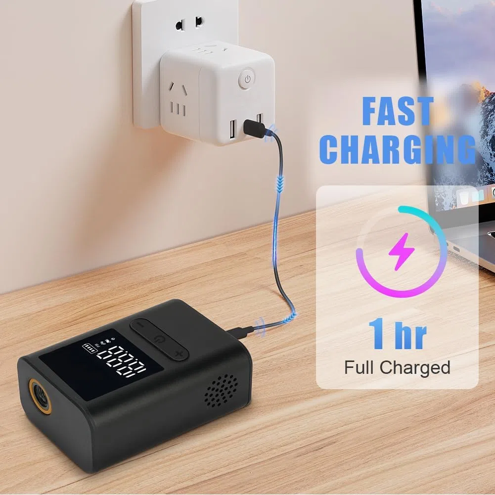 Flintronic Tiny Pump Mini Bomba para Bicicleta, Portátil Bomba de Bicicleta con Bateria, con Accesorio de Válvulas, Pantalla LCD Digital, 100PSI, 500mAh, para Bicicletas, Motos, Pelotas