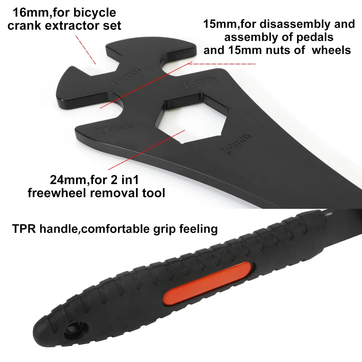 Oumers Herramienta de Eliminación de Cassette de Bicicleta, Látigo de Cadena de Bicicleta + Llave de Pedal + Herramienta para Removedor de Rueda Libre 2 en 1, Removedor de Piñón de Llave