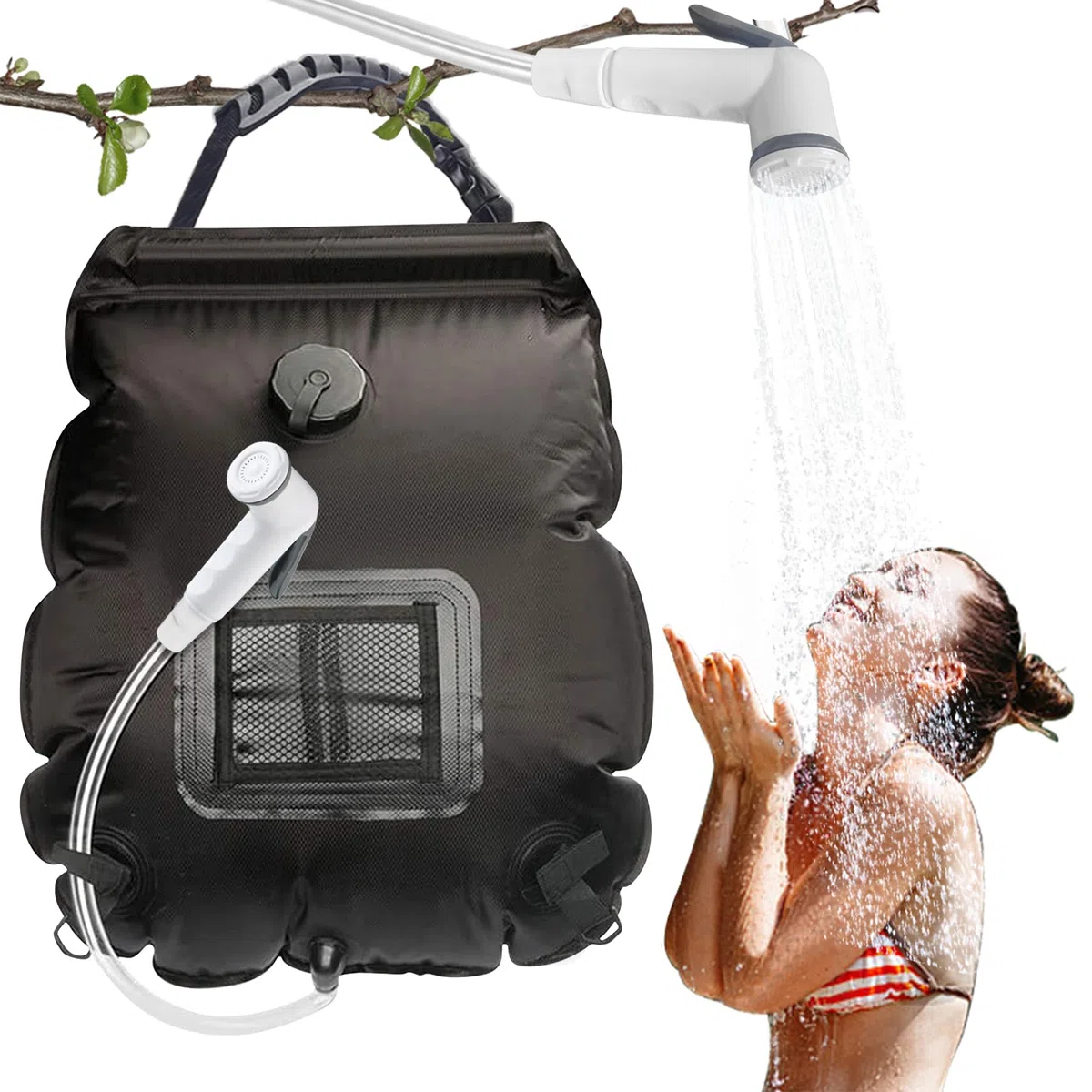 20L Bolsa de Ducha Solar,Bolsa de Agua Portátil Bolsa de Ducha,Bolsa de Ducha Viaje Portátil con Termómetro,Ducha Aire Libre Ducha con Manguera,para Acampar al Aire Libre, Senderismo, Escalada