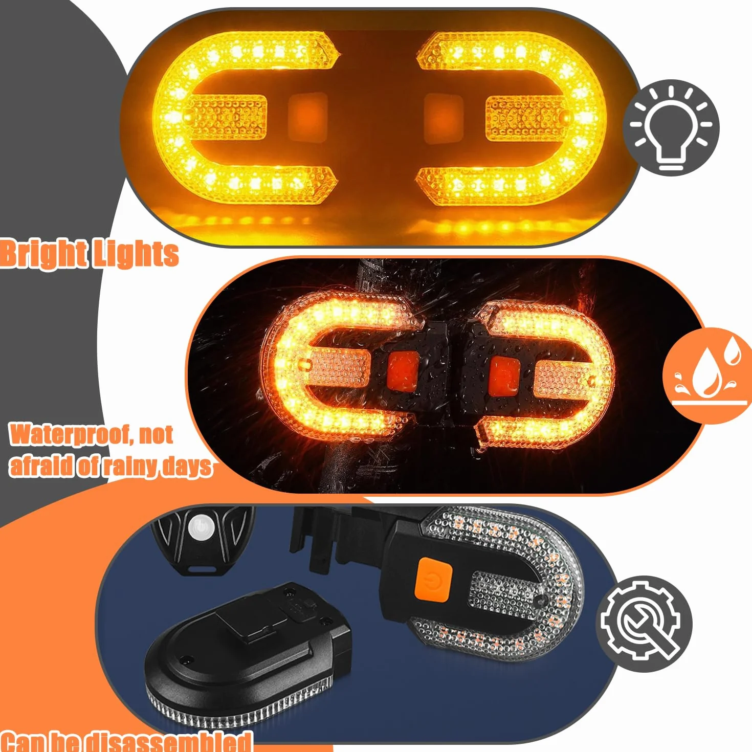 Luz LED de Control Remoto Señal de Giro, Luz Trasera para Bicicleta con señal de Giro, Luz Trasera LED de Bici-cleta Recargable por USB, Lu-z Tra-Sera de Bicicleta con Intermitentes, Impermeable