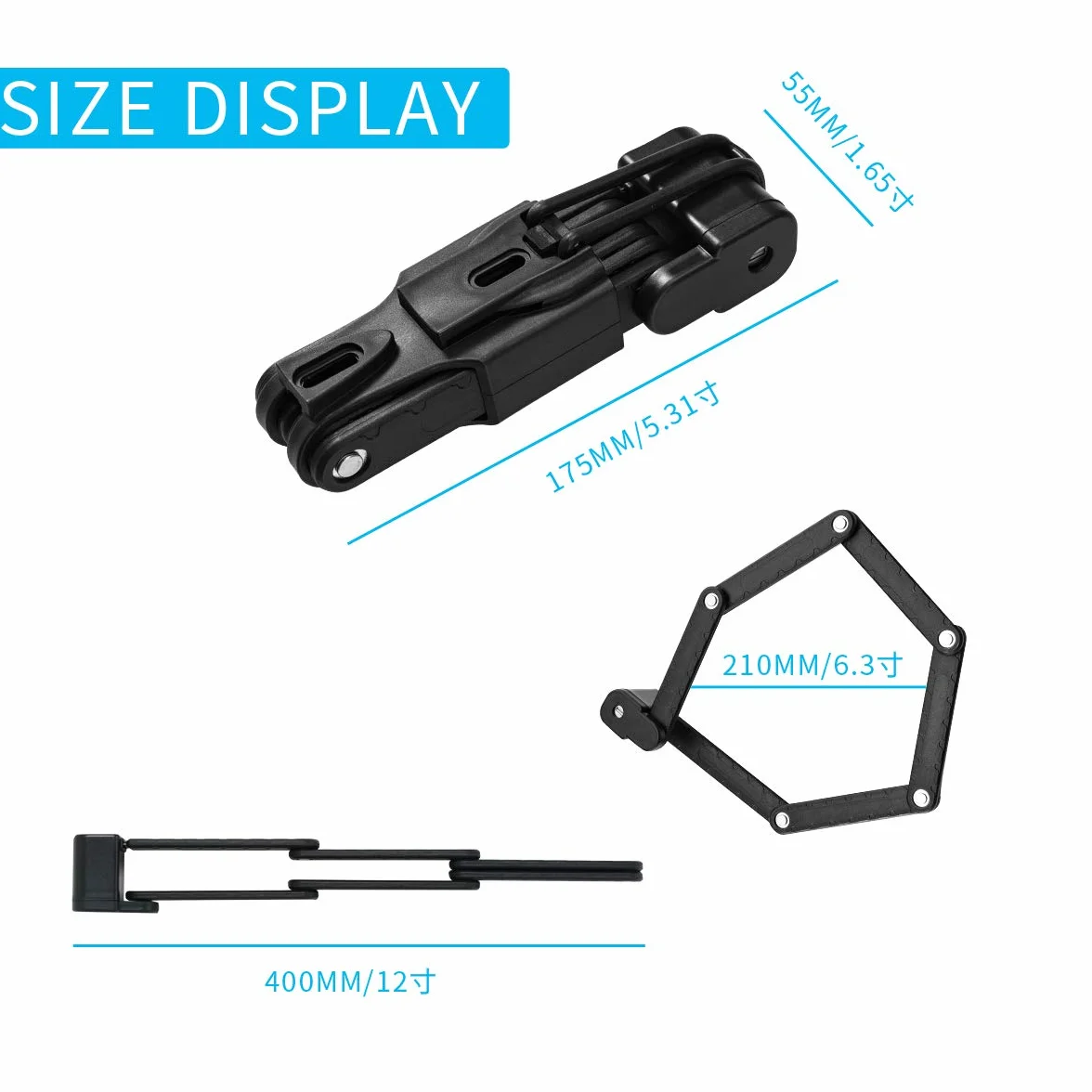 Candado de Bicicleta Plegable con Llaves y Montaje de Cerradura, Cerradura de Cadena portátil de aleación de Acero de Alta Resistencia Seguridad antirrobo Cerradura de Motocicleta Negro