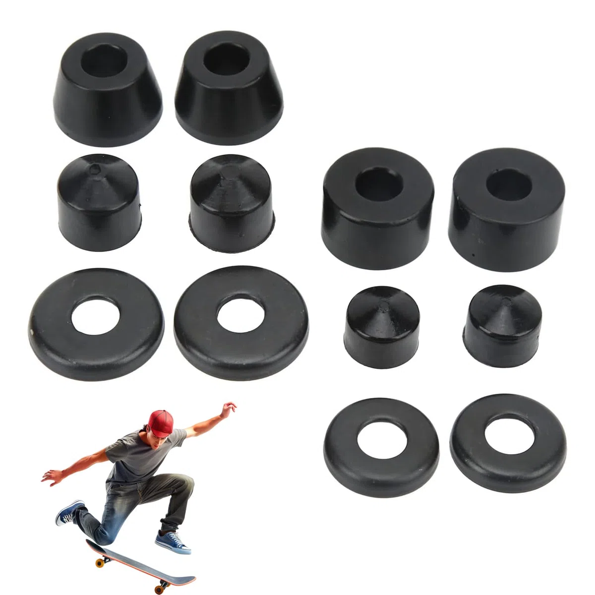 OUKENS Bujes para Monopatín, PU Negro Soporte De Alta Resiliencia Almohadilla A Prueba De Golpes para Longboard, Kit De Reconstrucción De Camión De Monopatín Bujes De Reemplazo De Monopatín