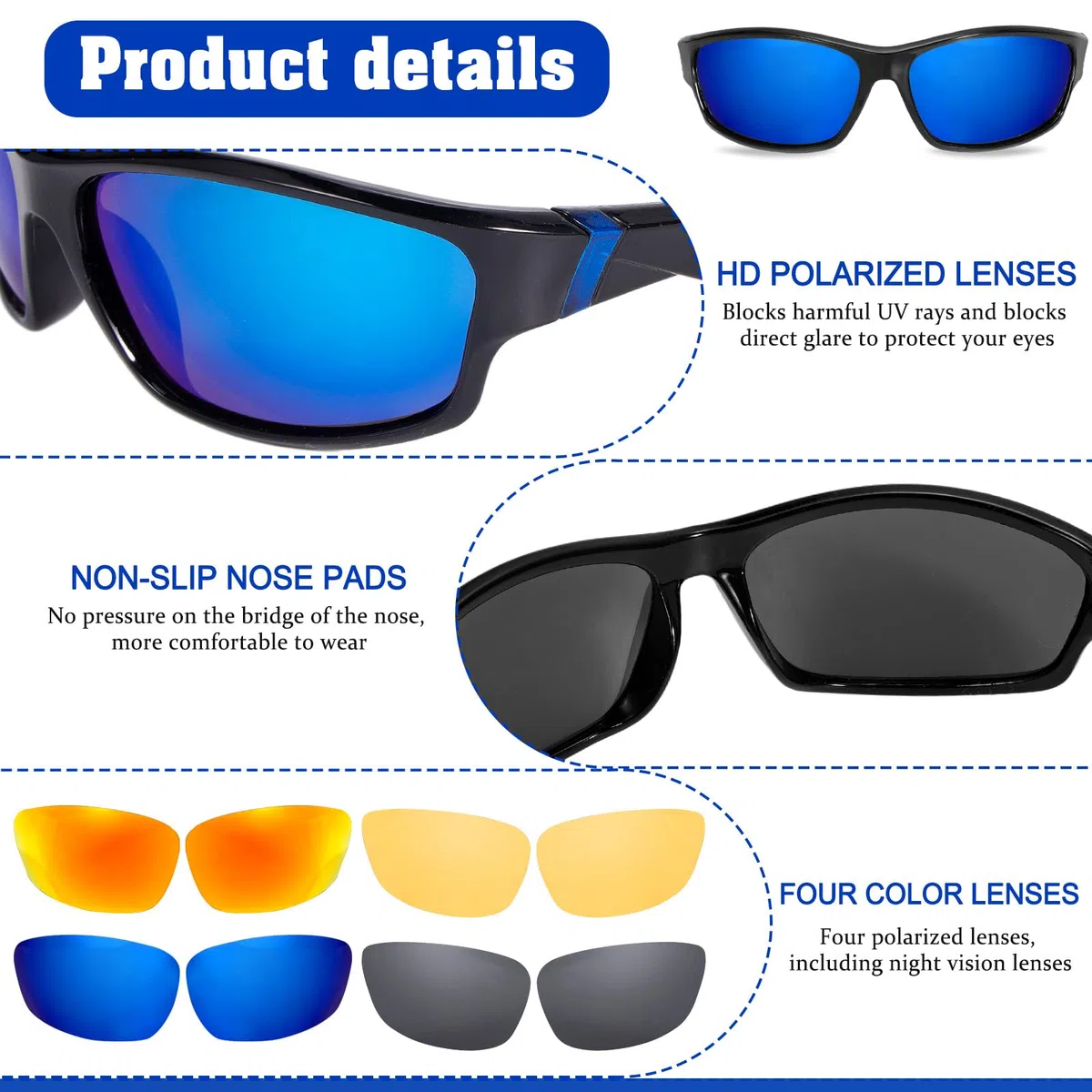 4 Piezas Gafas de Sol Hombre Polarizadas, Gafas de Sol Hombre, Protección UV400 para Correr Conducir Pescar Ciclismo