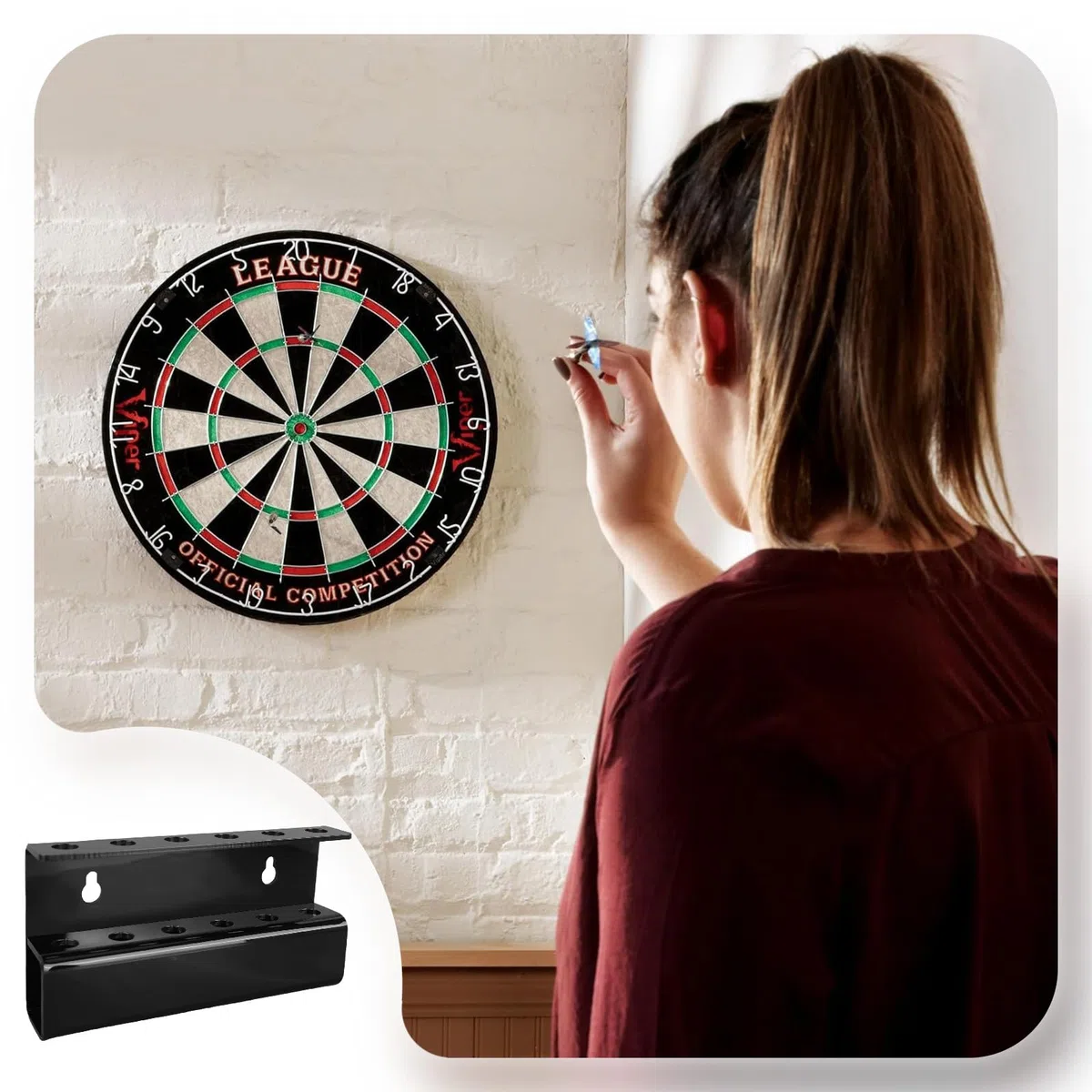 Soporte para dardos montado en la pared, soporte acrílico para 6 dardos, autoadhesivo o fijación de tornillo, accesorios ideales para el hogar, sala de juegos, bar, duradero y fácil de instalar