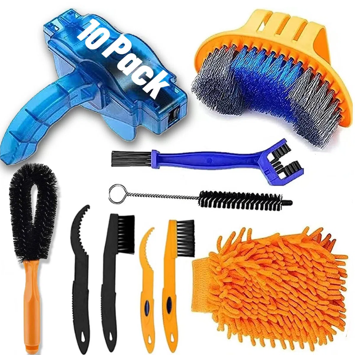 Kit de herramientas de limpieza, incluye depurador de cadena de bicicleta, 10 piezas