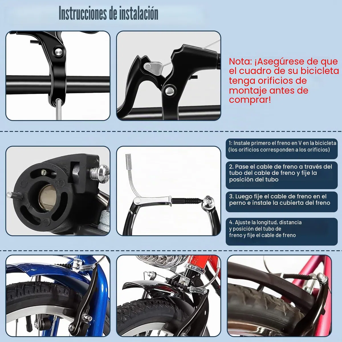 Frenos Bicicleta Montaña Kit de Freno de Bicicleta V-Brake, Juego de Reemplazo de Freno en V, Cable Freno Bicicleta, Juego de Frenos V Celanteros y Traseros para La Mayoría de Bicicleta