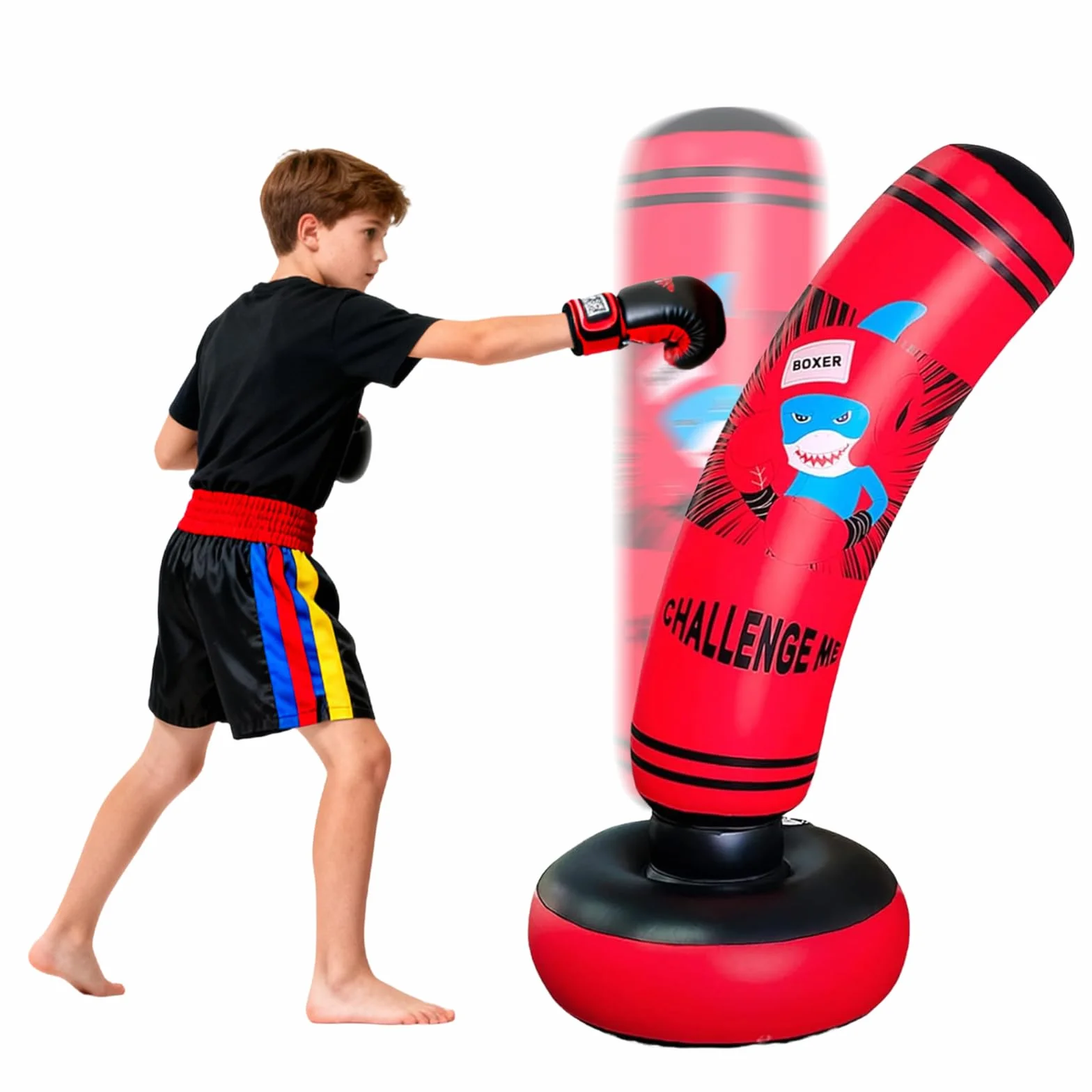 Saco de boxeo inflable, 47.24 pulgadas, saco de boxeo antiestrés, para niños y niñas, saco de boxeo independiente para entrenamiento tailandés, talla S para