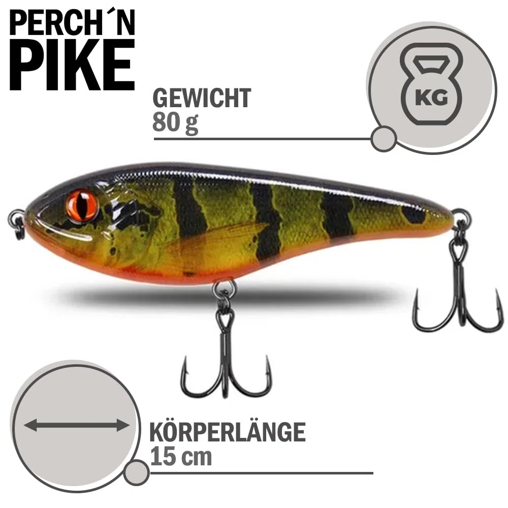 Jerkbait Hecht I 15 cm, 80 g Slow Sinking para lucios grandes, Wobbler Jerkbait lucios, señuelos artificiales, señuelos de pesca depredadores, jerkbaits activos UV