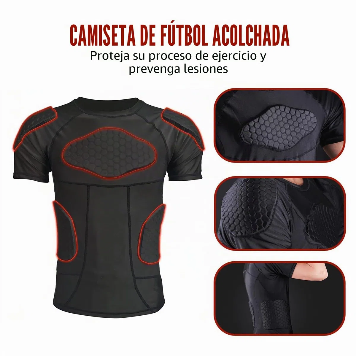 Camiseta de compresión acolchada con protección de hombros para hombre, parte superior de protección para el pecho, fútbol, Paintball, Béisbol